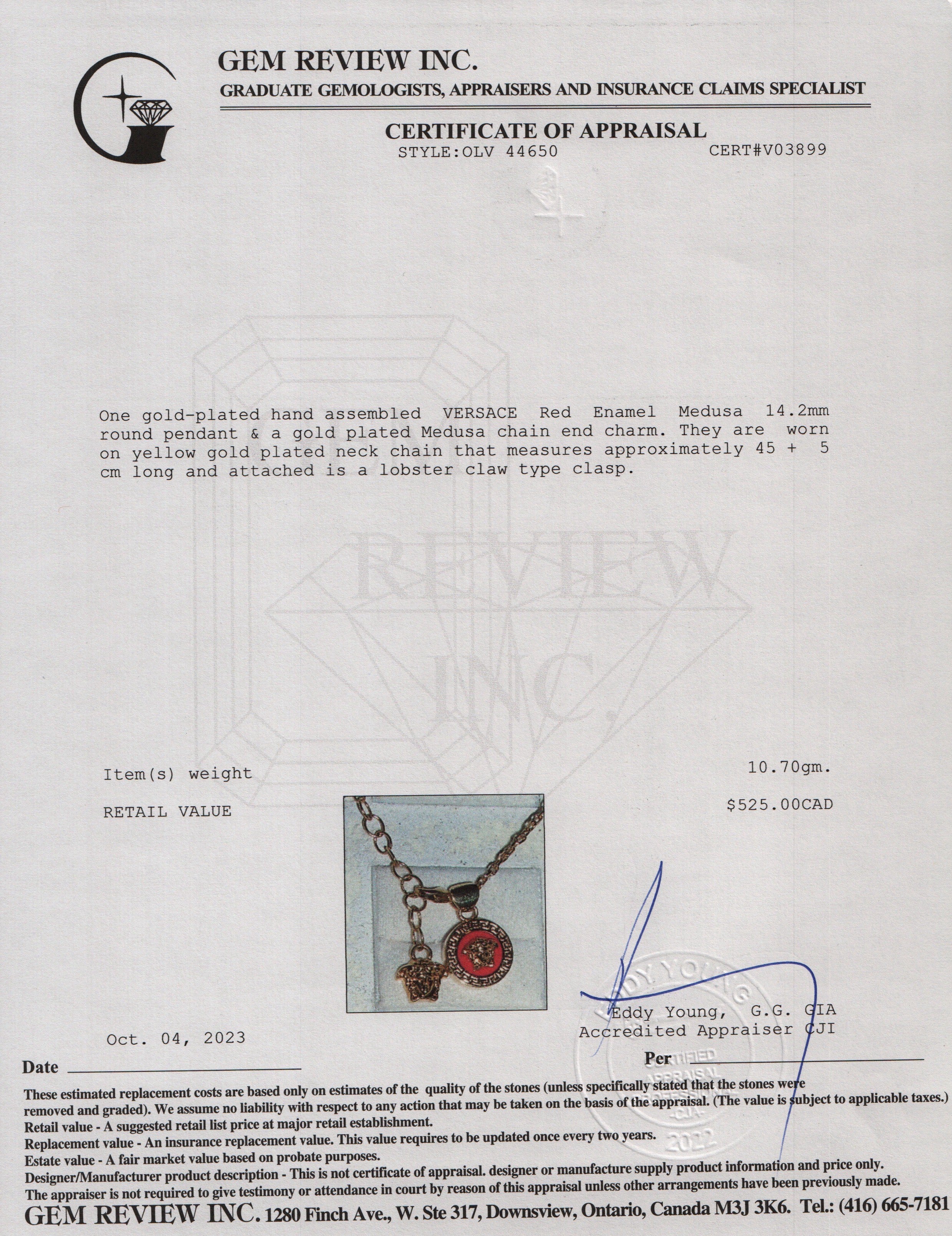 Versace Gold Plated Red Enamel Medusa Pendant Necklace w/ Box