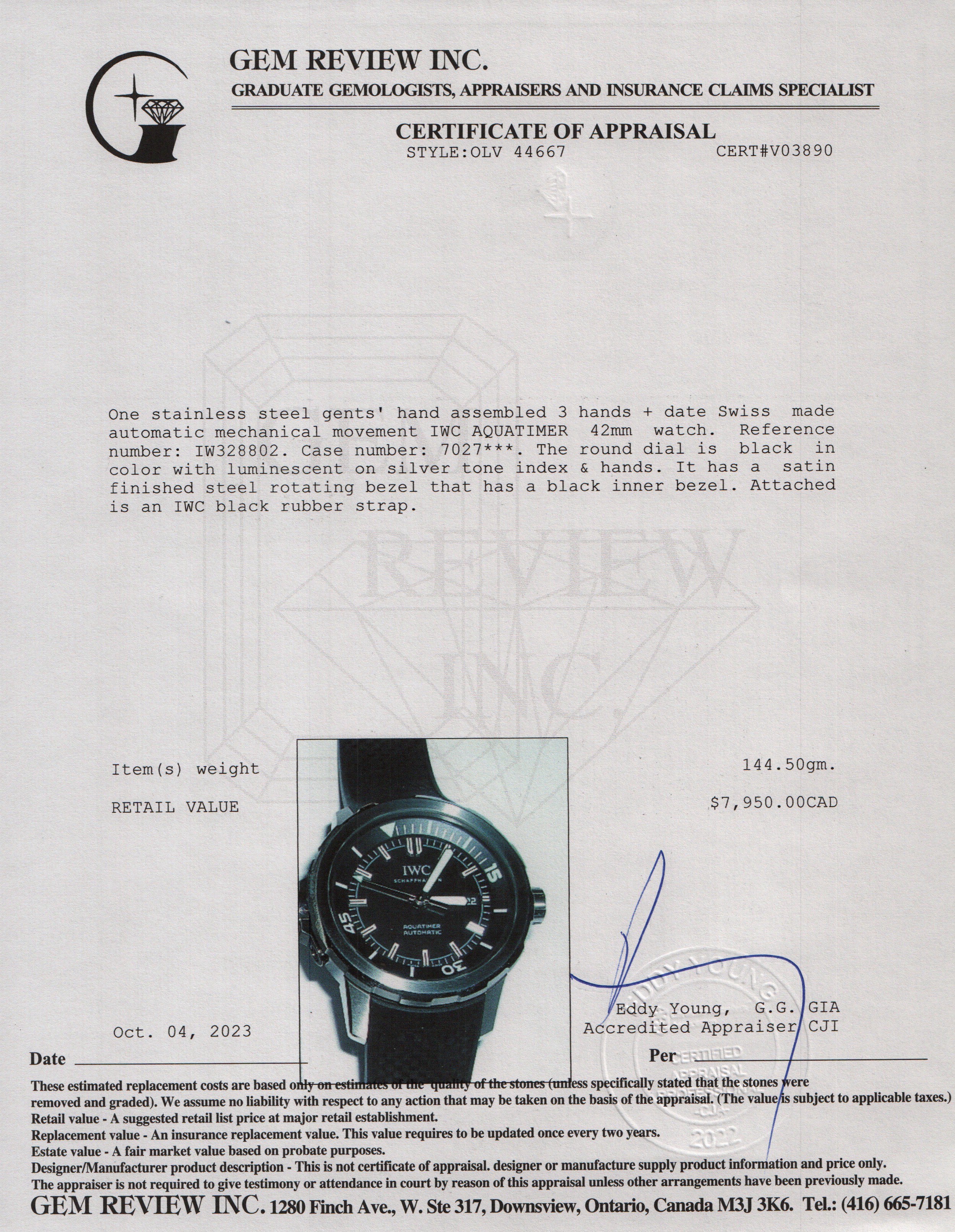 IWC 2023 Stainless Steel Aquatimer Automatic 42 MM Watch w/ Box & Papers