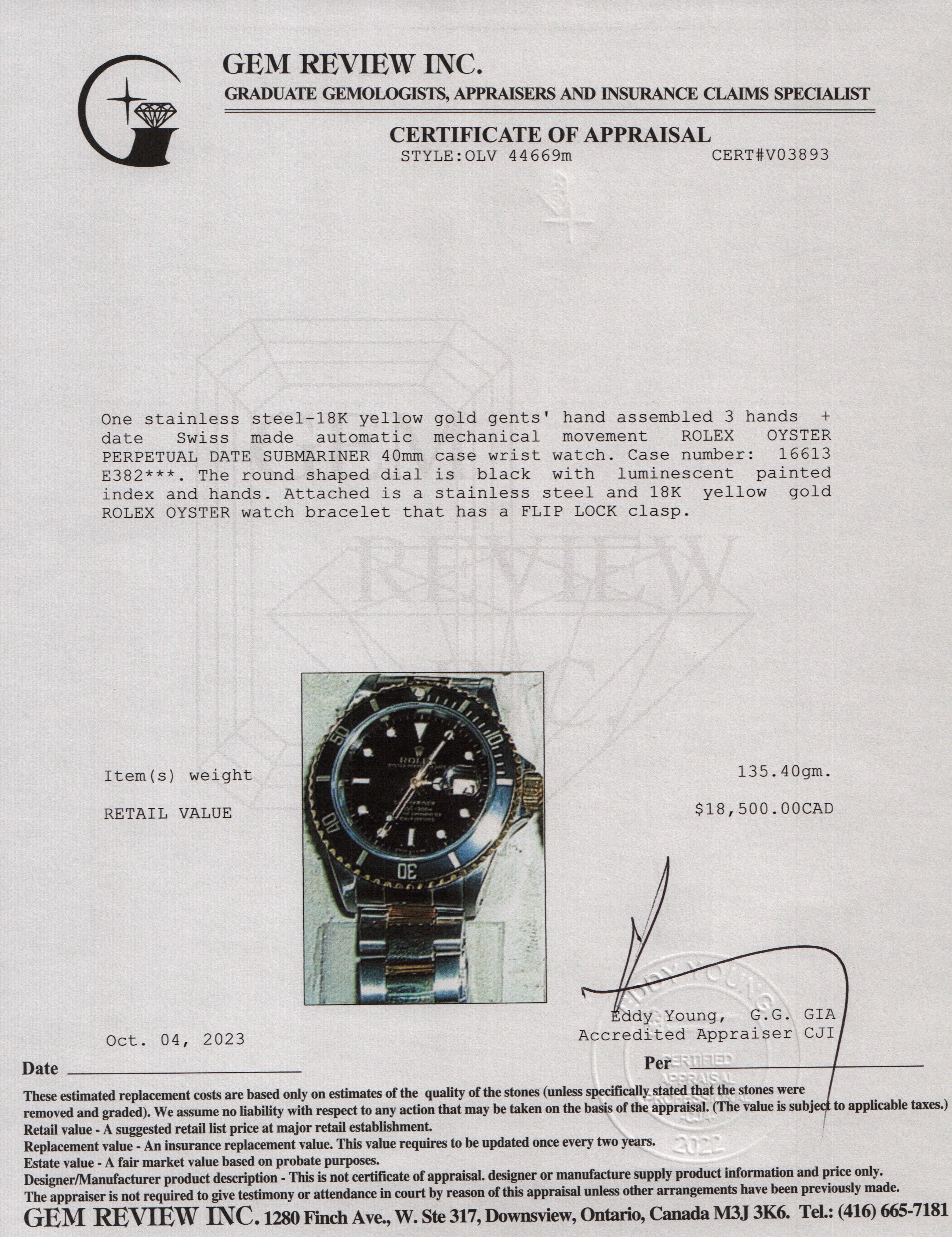 Rolex Stainless Steel & 18k Yellow Gold Submariner Date 40 MM Automatic Watch w/ Box & Papers