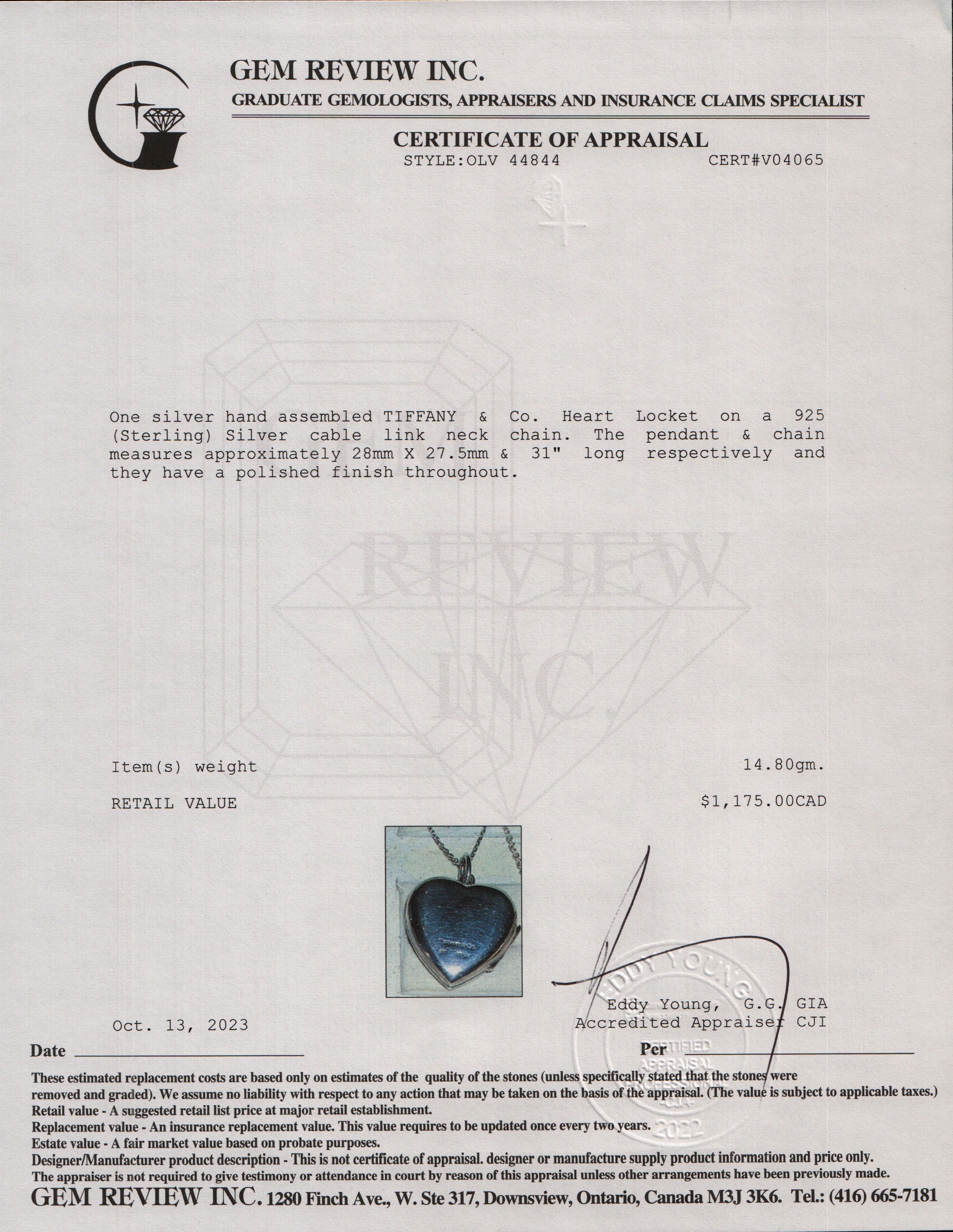 Tiffany & Co. Sterling Silver Heart Locket Pendant Necklace