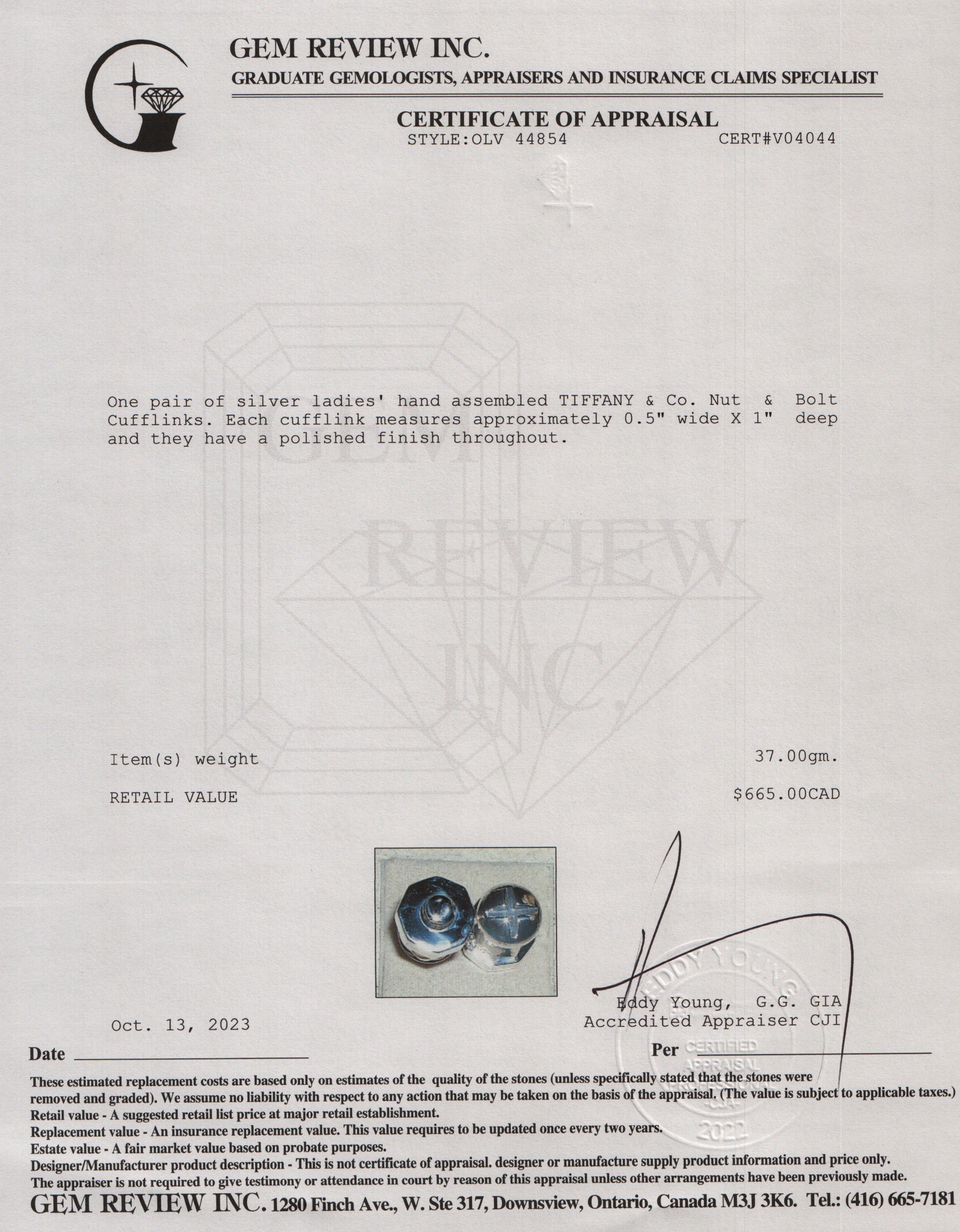 Tiffany & Co. Sterling Silver Nut & Bolt Cufflinks