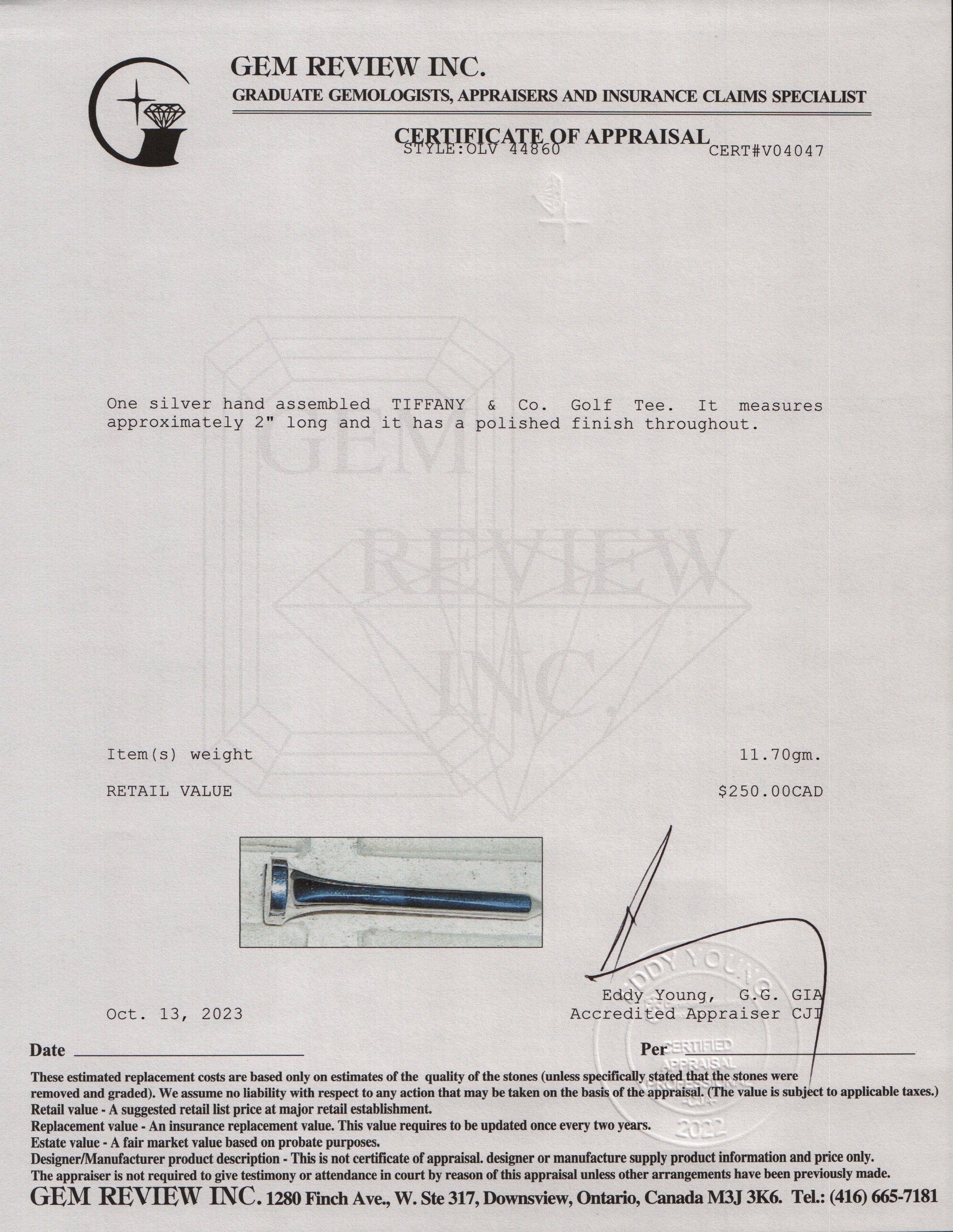 Tiffany & Co. Sterling Silver Golf Tee