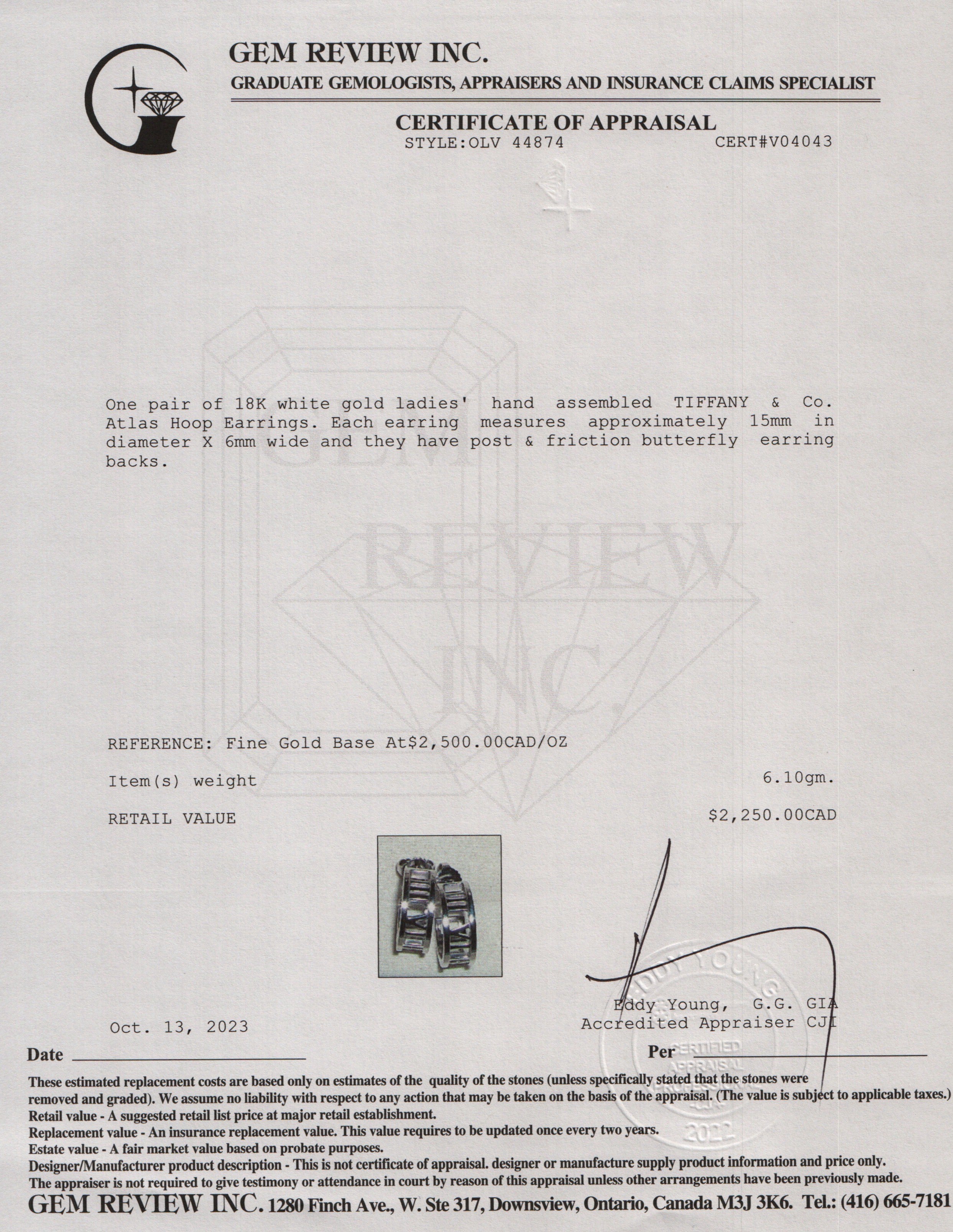 Tiffany & Co. 18k White Gold Atlas Hoop Earrings