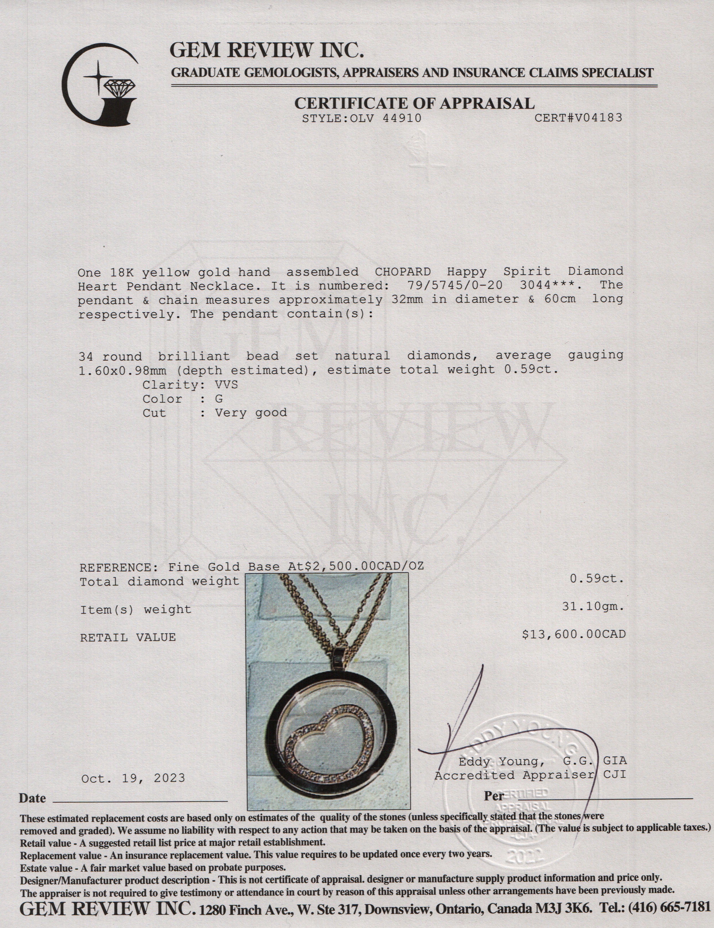 Chopard 18k Yellow Gold Happy Spirit Diamond Heart Pendant Necklace