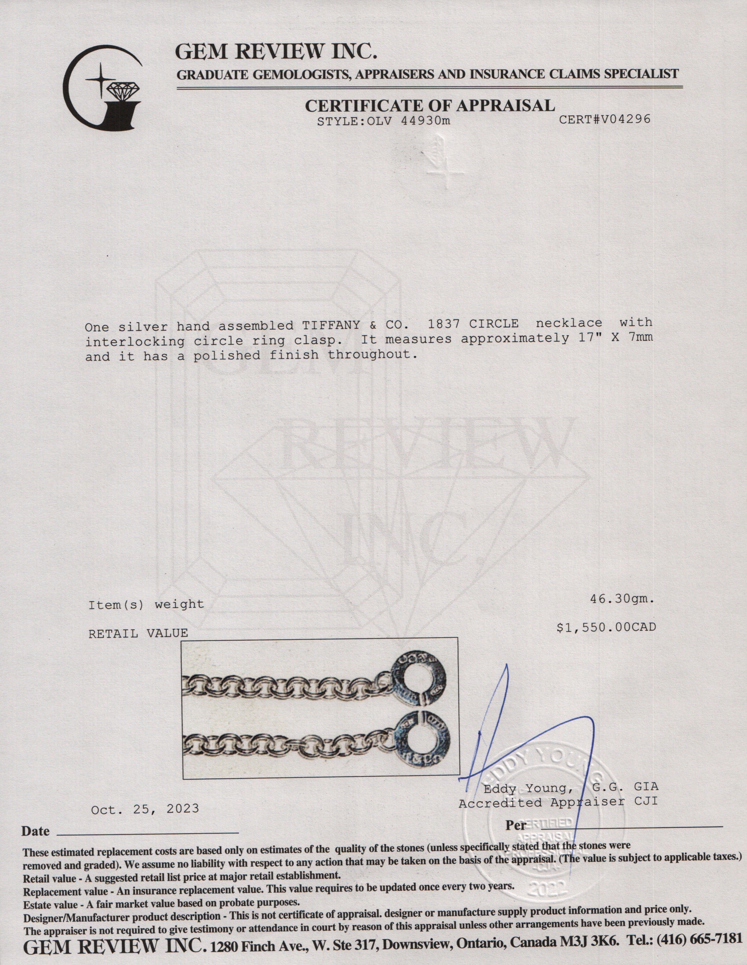 Tiffany & Co. Sterling Silver 1837 Interlocking Necklace