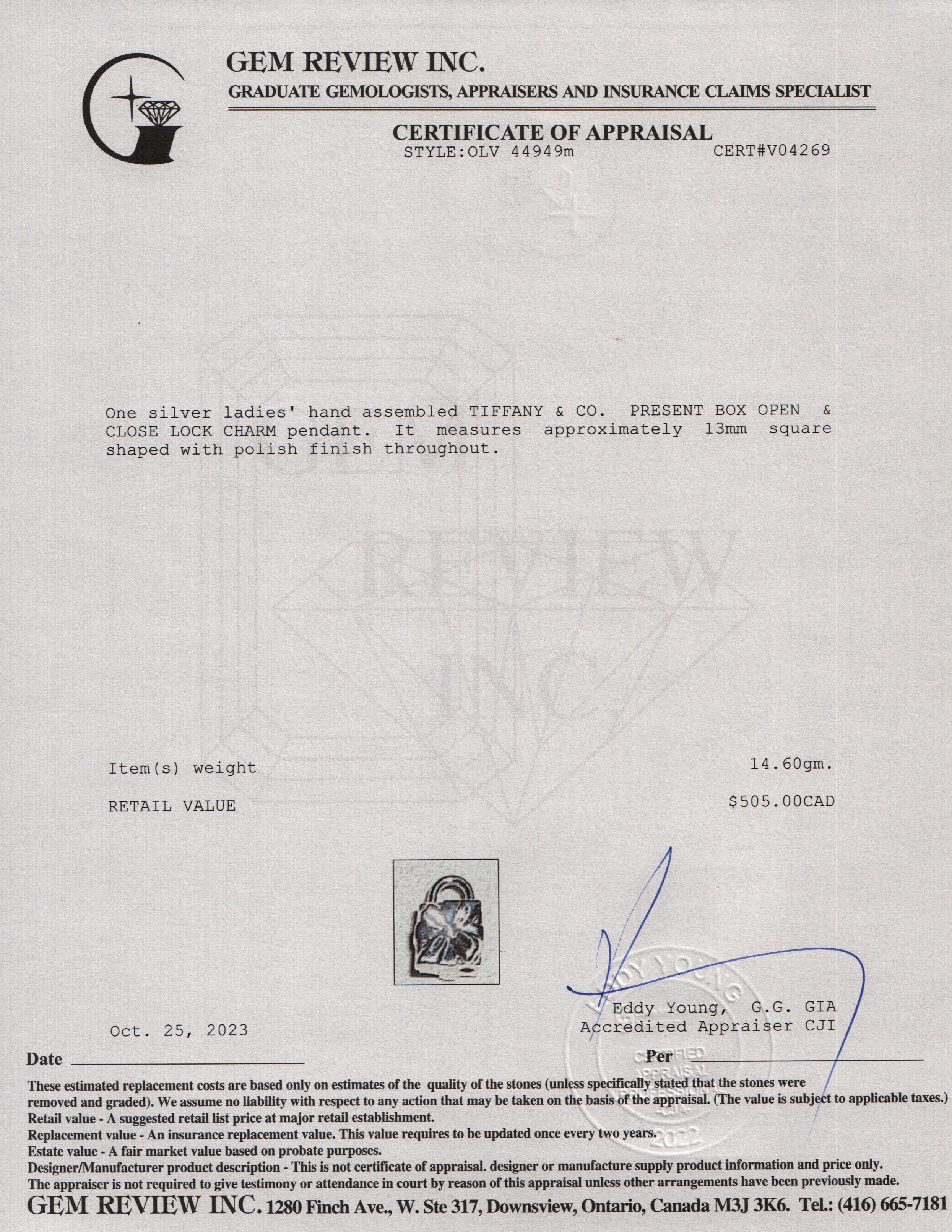 Tiffany & Co. Sterling Silver Present Box Lock Charm