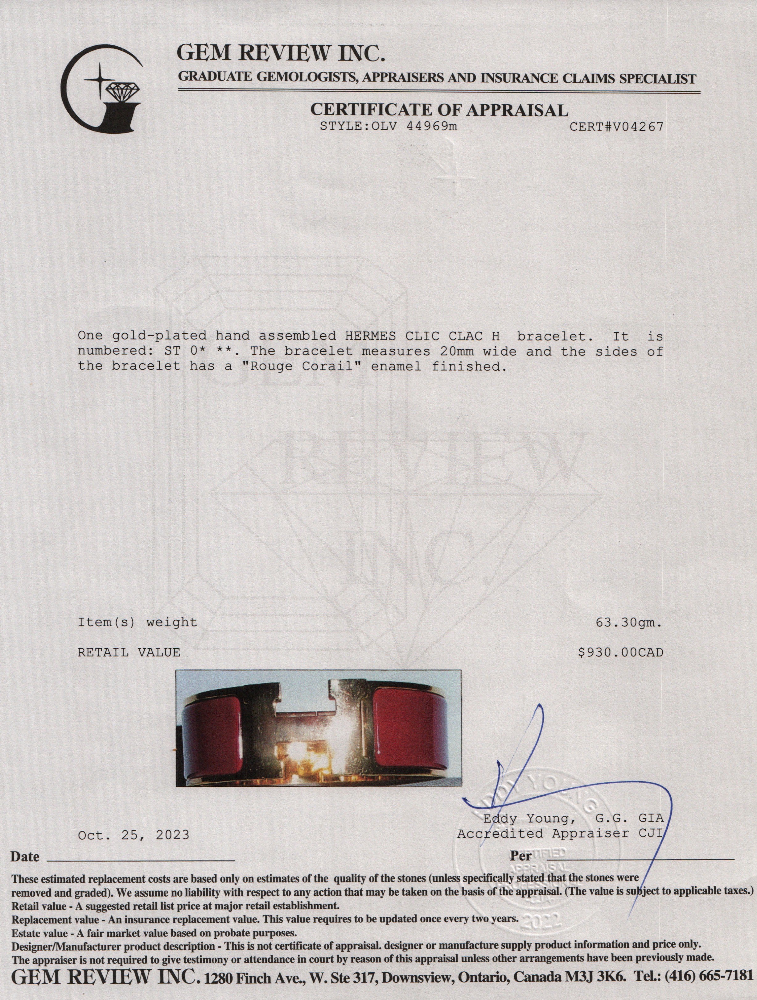 Hermes Gold-Plated Rouge Enamel Clic Clac H Bracelet