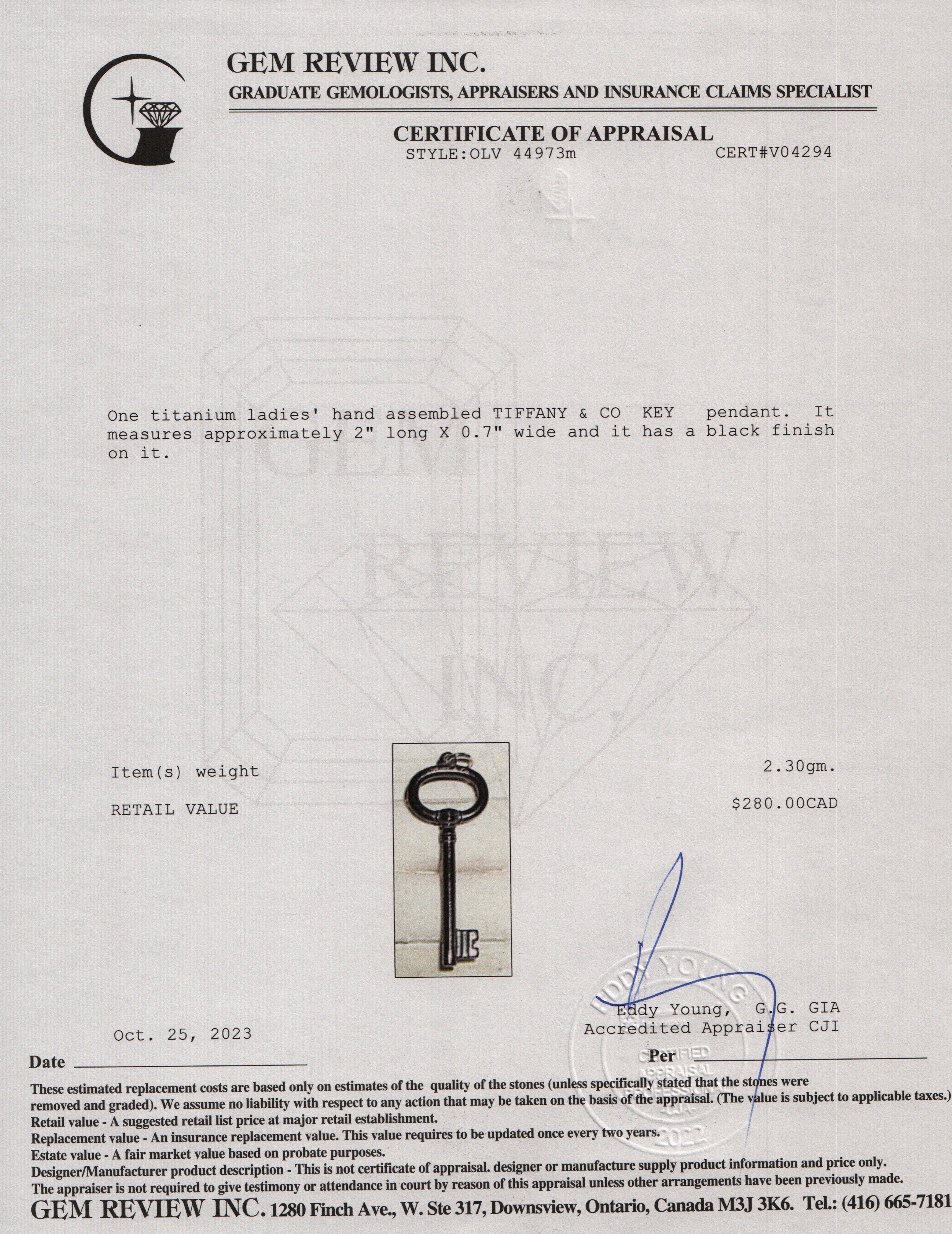 Tiffany & Co. Titanium Oval Key Pendant