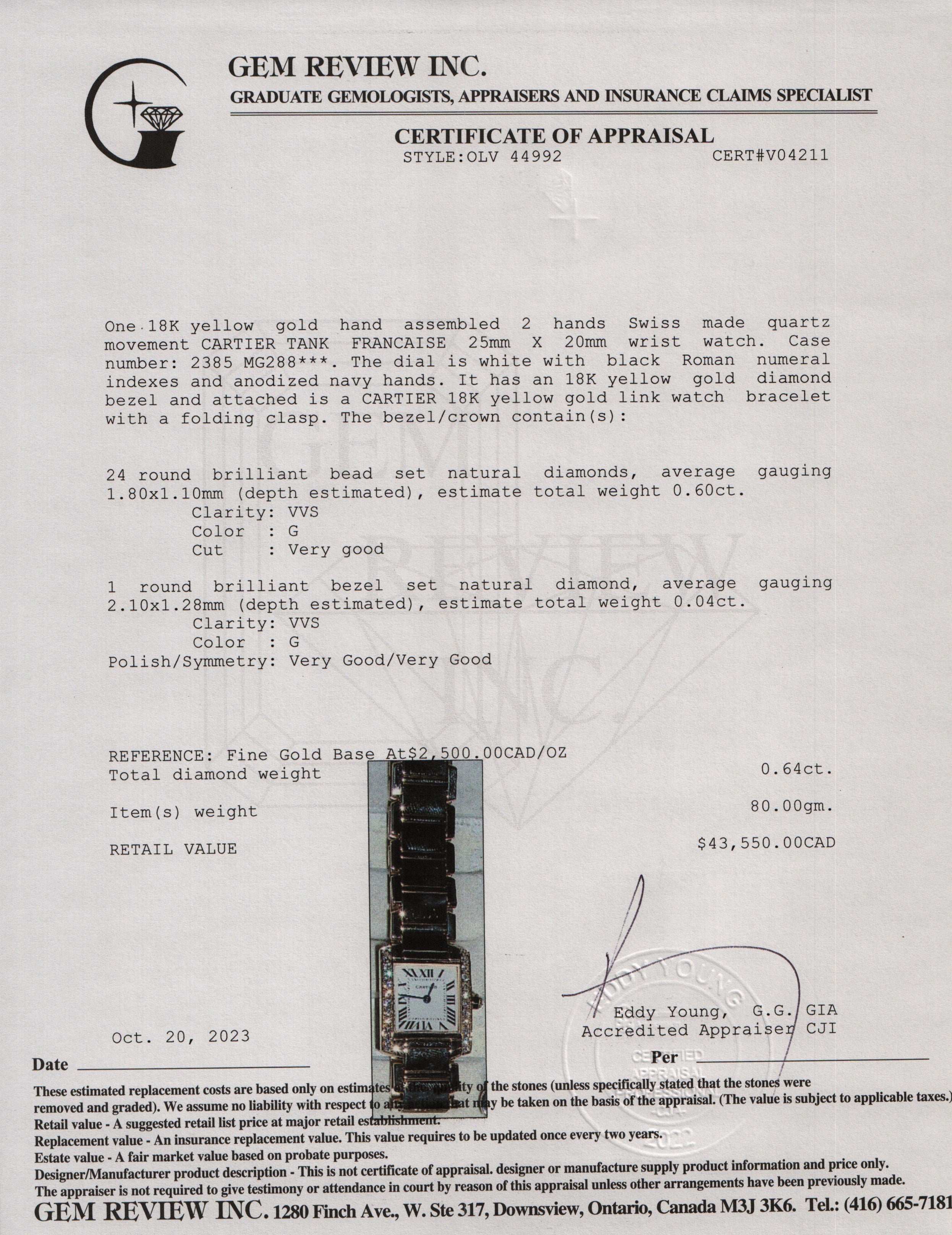 Cartier 18k Yellow Gold & Diamond Tank Francaise Watch