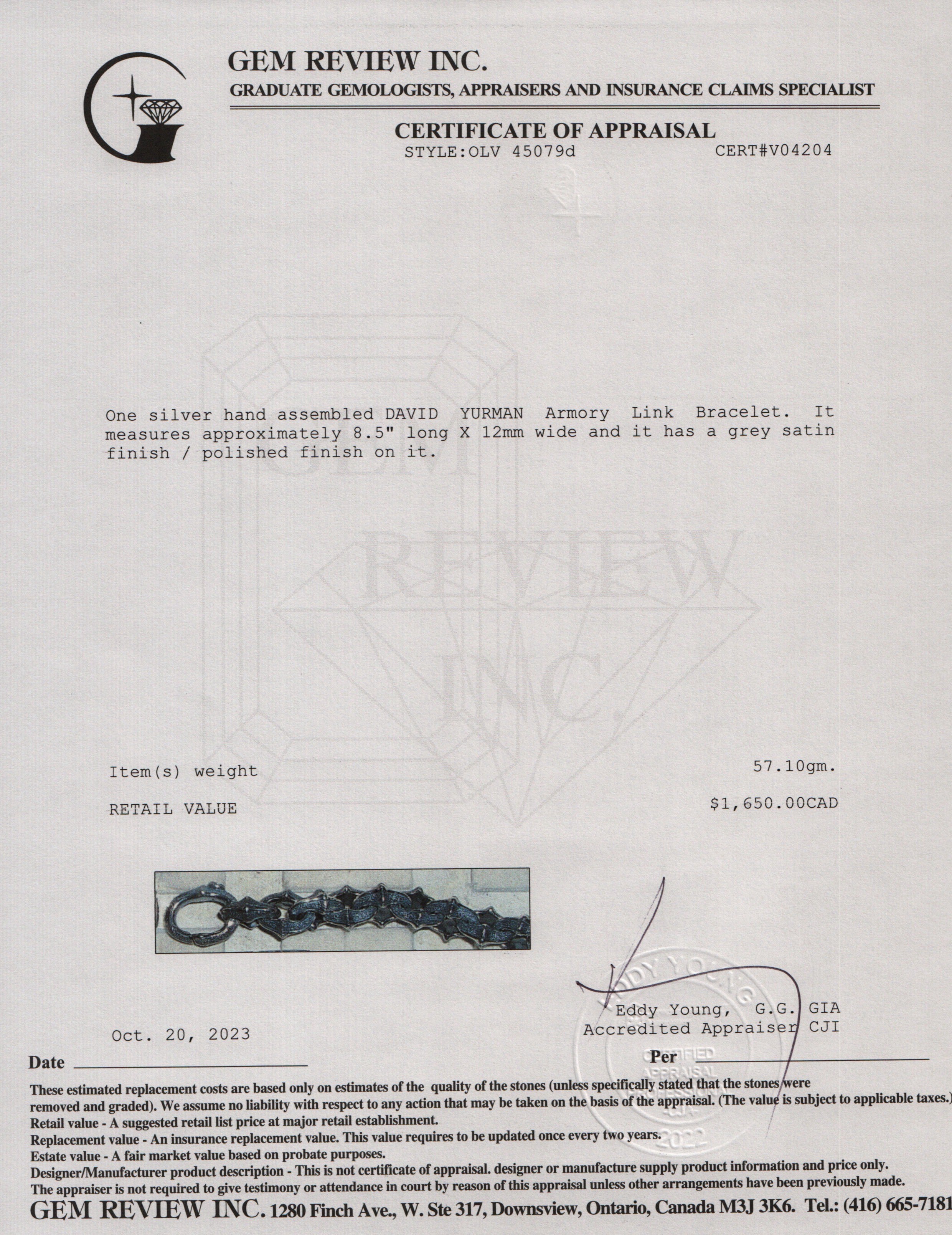 David Yurman Sterling Silver Armory Link Bracelet, 12 MM