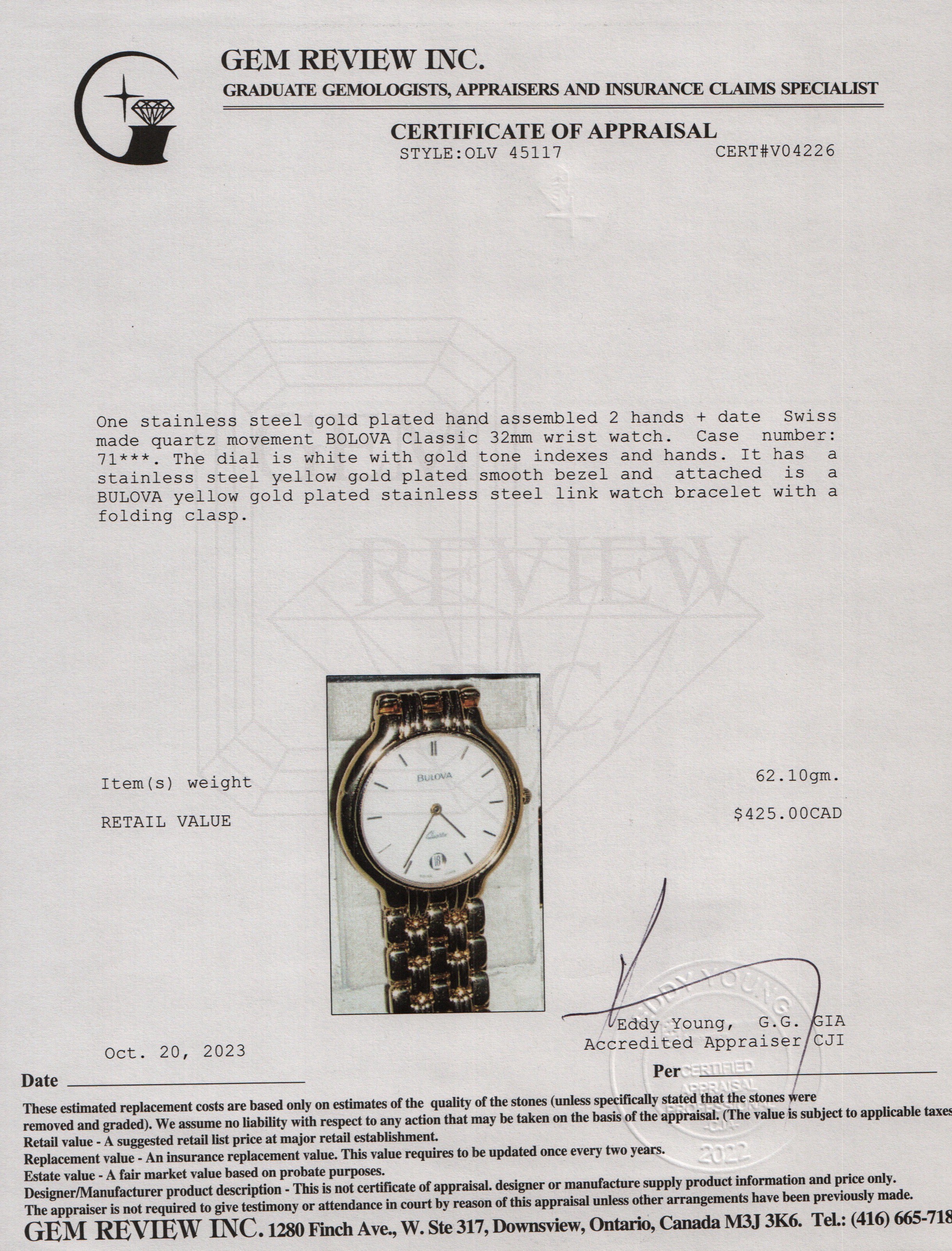 Bulova Gold-Plated Stainless Steel Classic 32 MM Watch