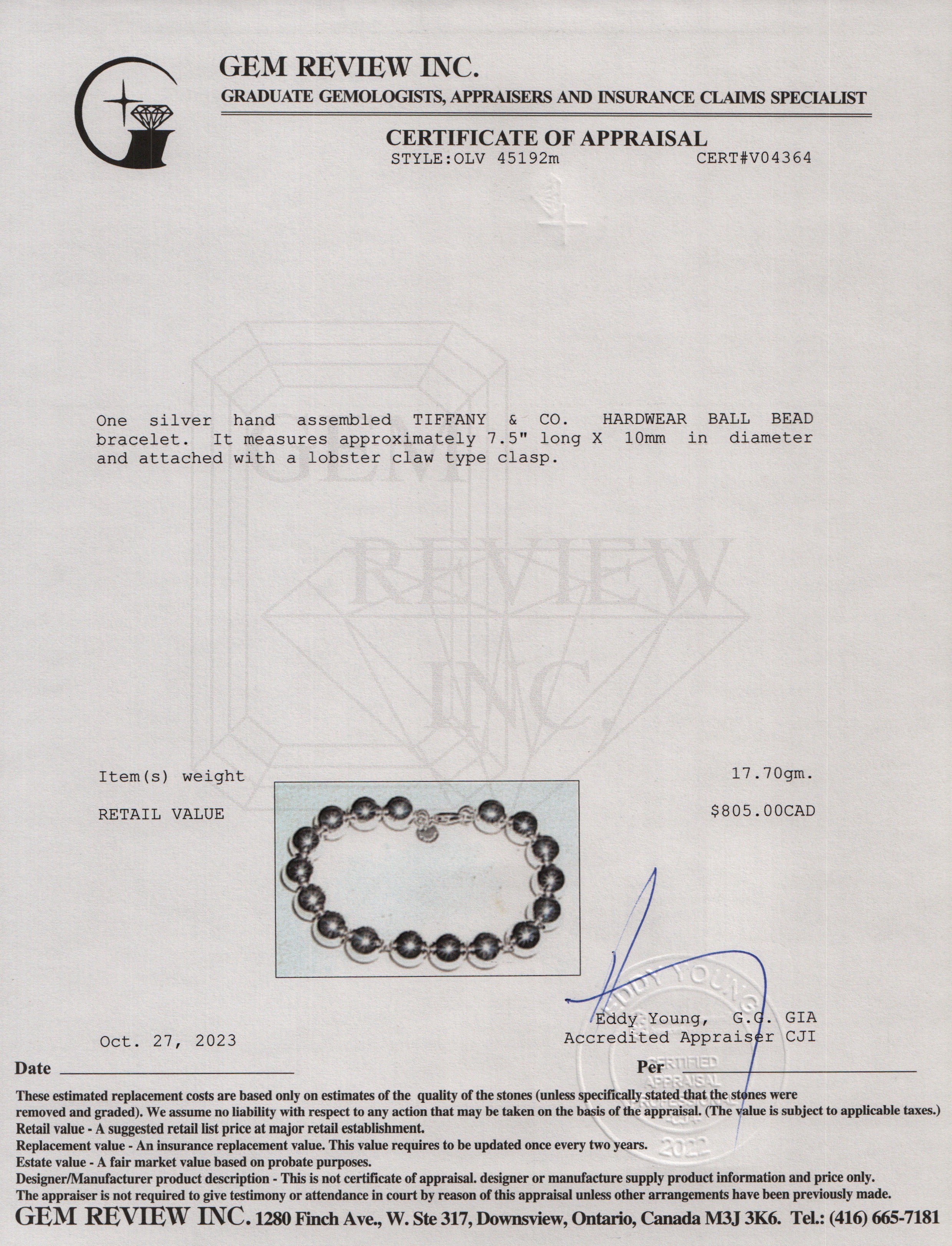 Tiffany & Co. Sterling Silver 10 MM HardWear Ball Bracelet