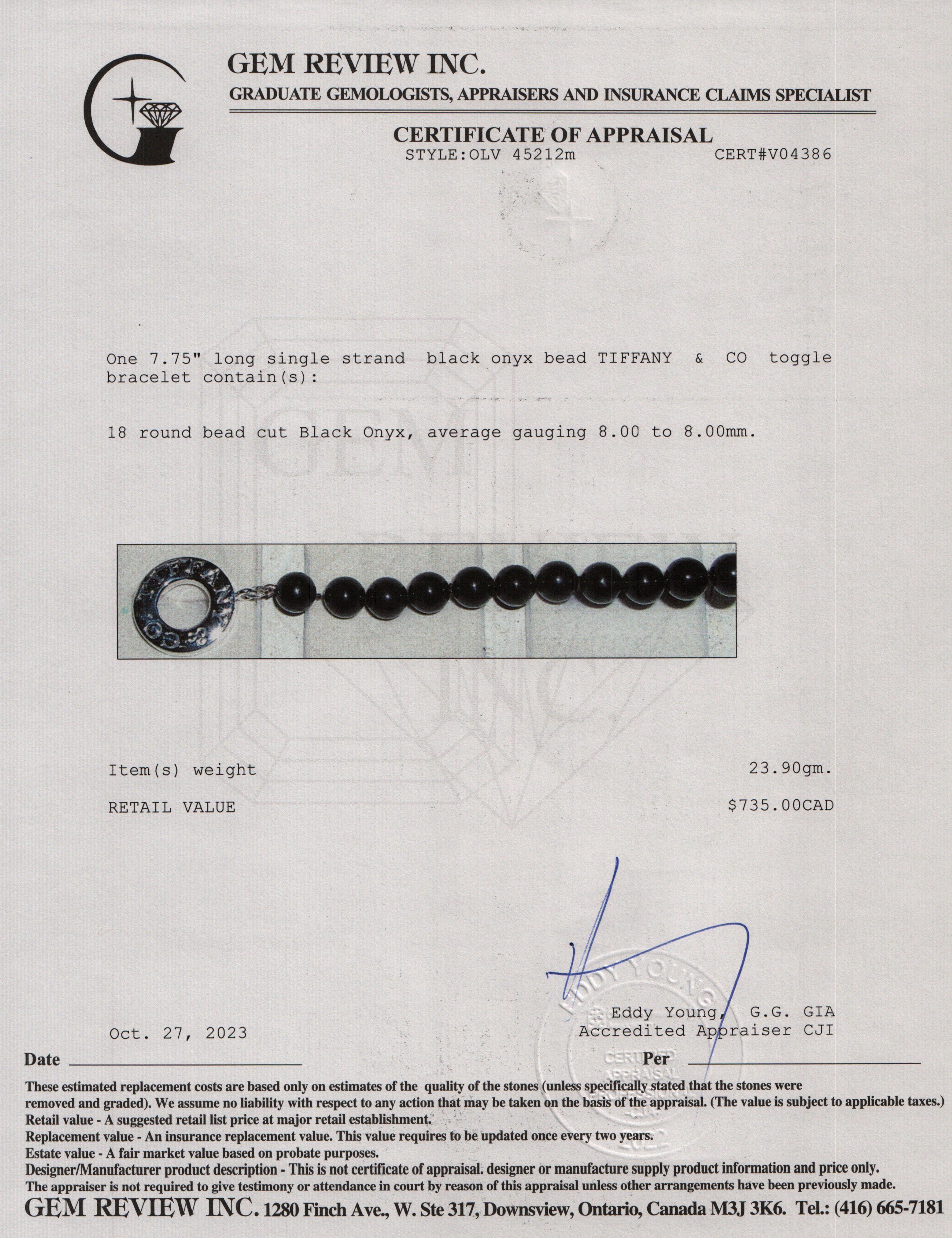 Tiffany & Co. Sterling Silver Black Onyx Bead Toggle Bracelet