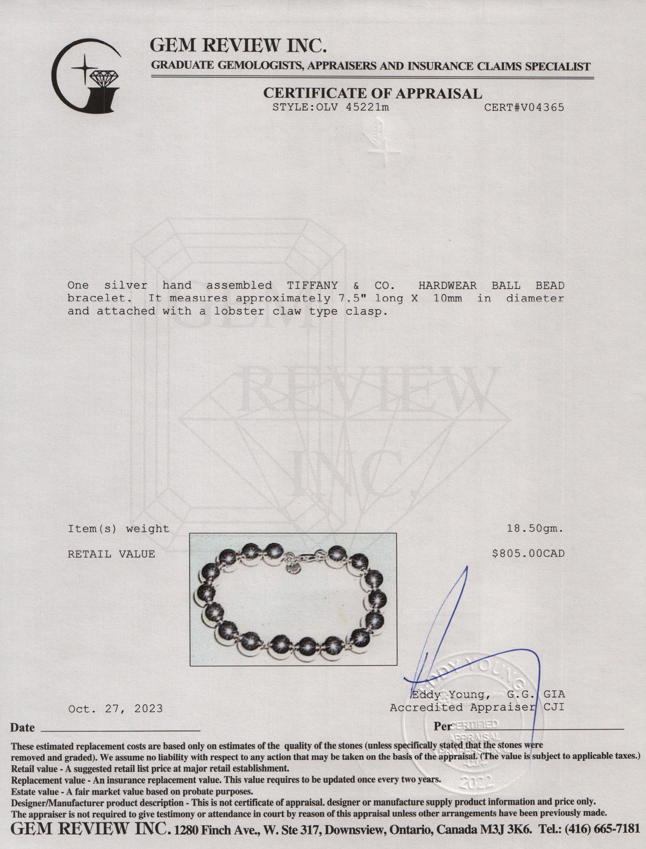 Tiffany & Co. Sterling Silver 10 MM HardWear Ball Bracelet