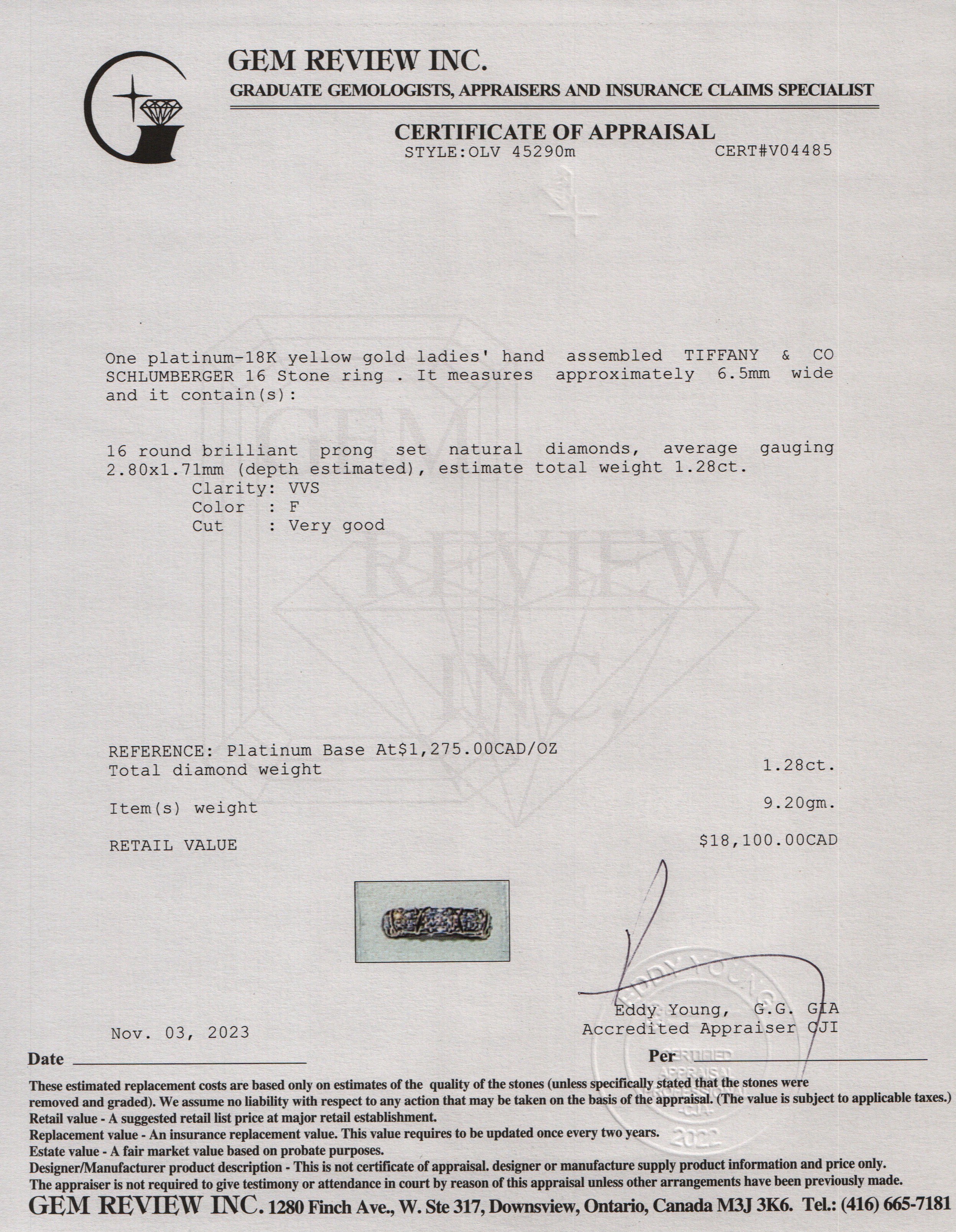 Tiffany & Co. Schlumberger Platinum & 18k Yellow Gold Sixteen Stone Diamond Ring, Size 5.75 w/ Box