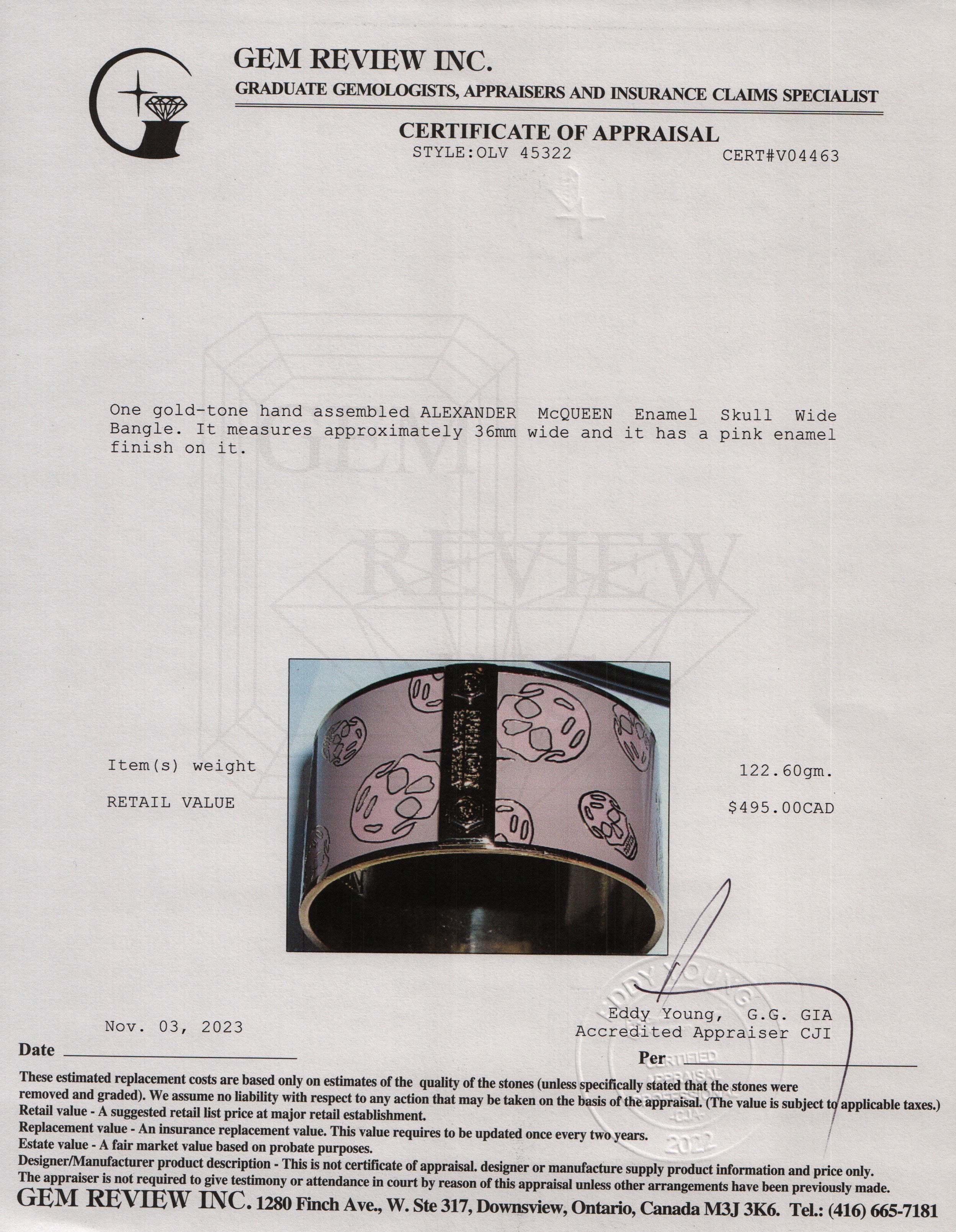 Alexander Mcqueen Gold-Tone Metal Enamel Skull Wide Bangle