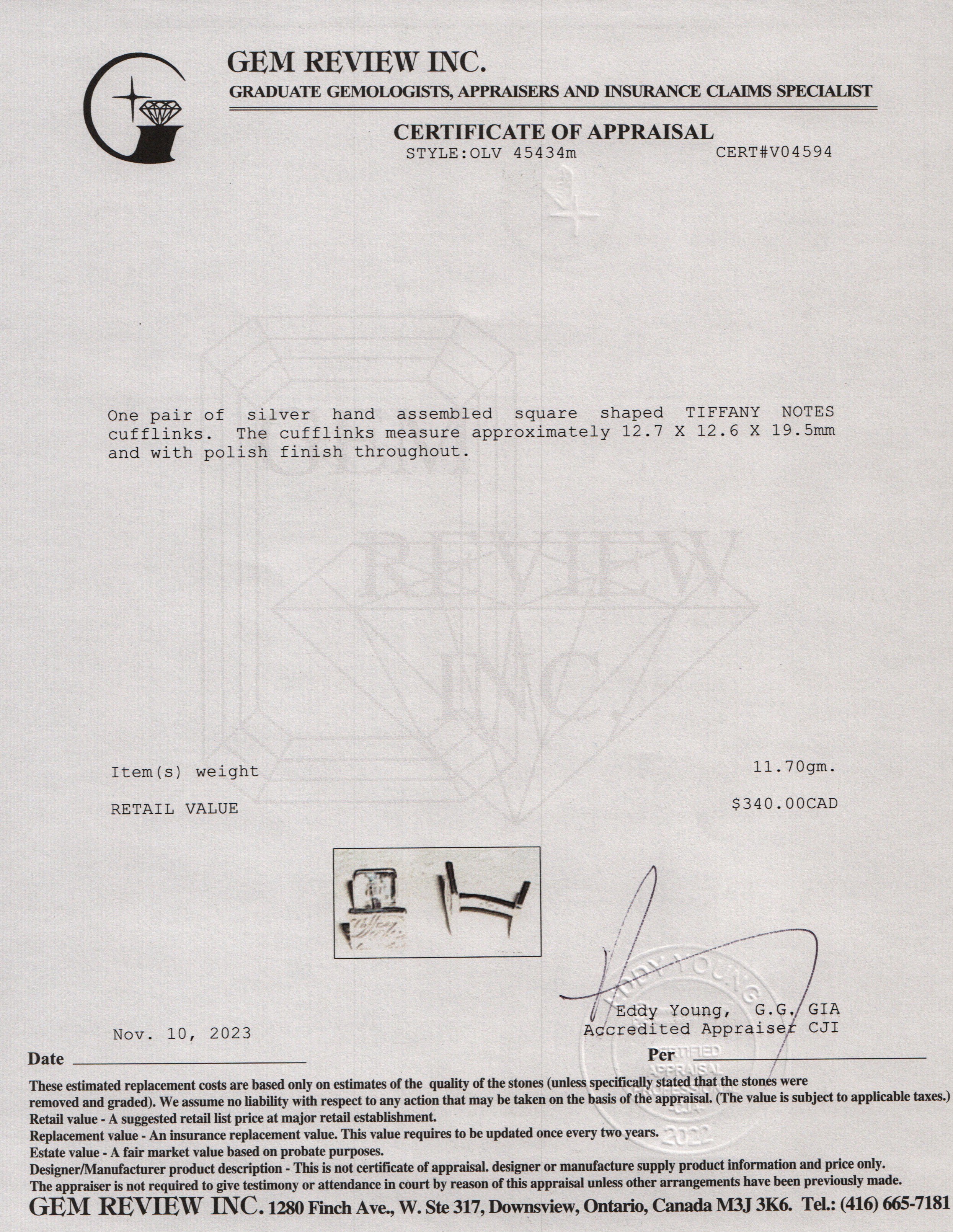 Tiffany & Co. Sterling Silver Notes Cufflinks