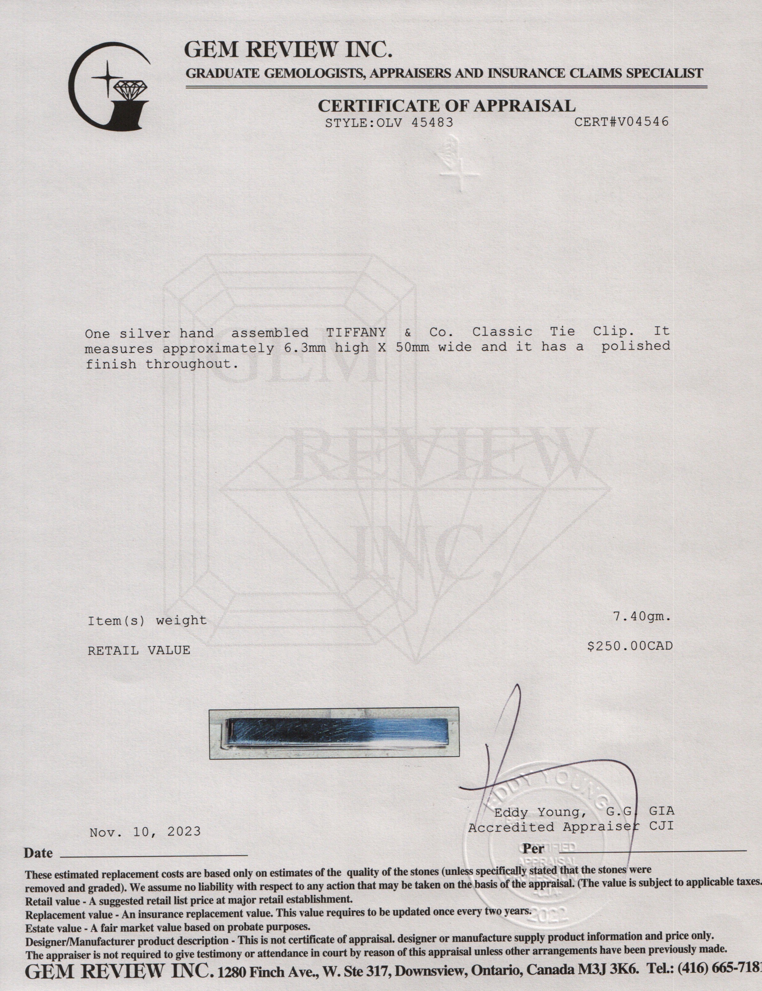 Tiffany & Co. Sterling Silver Classic Tie Clip