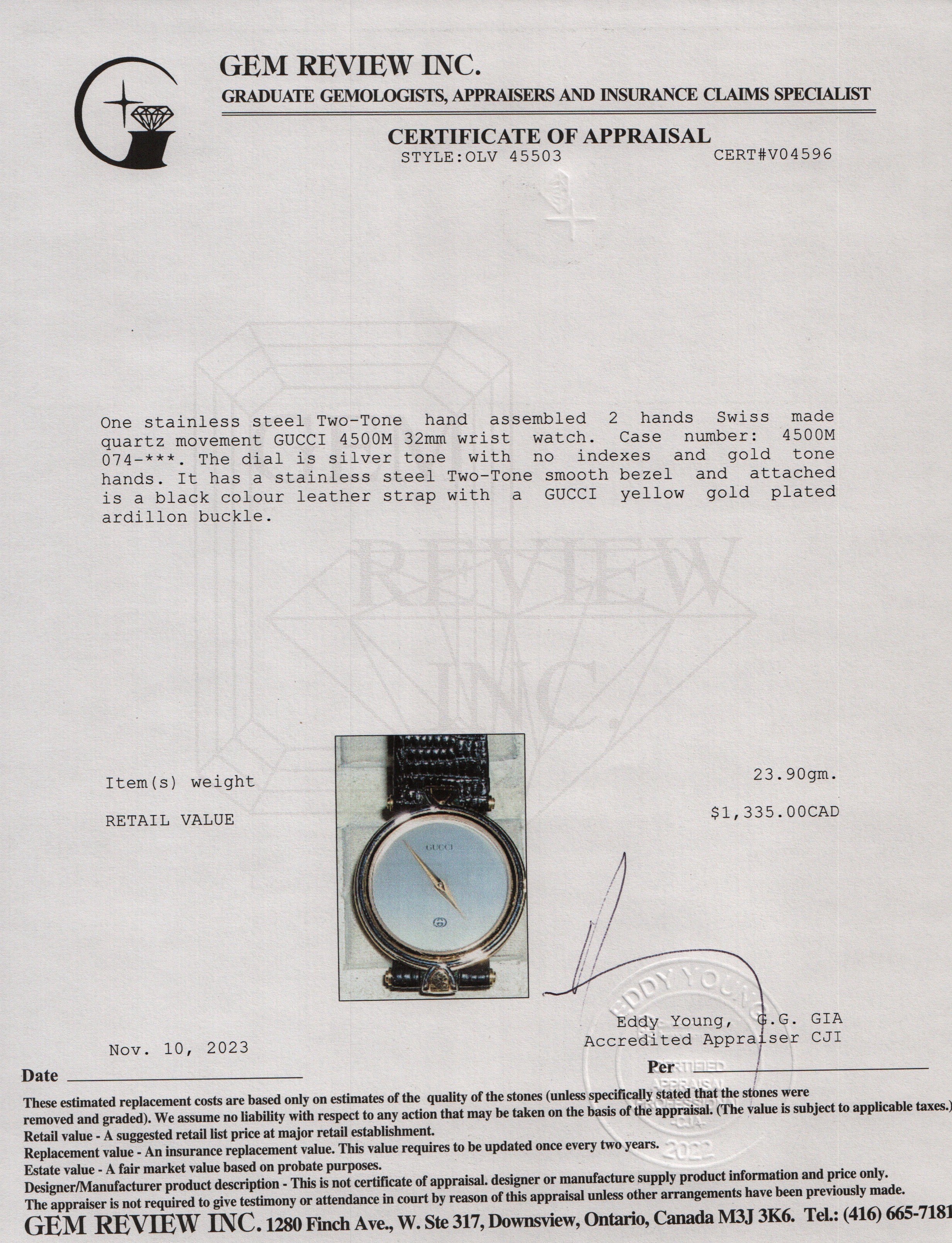 Gucci Two-Tone Gold Plated Stainless Steel 4500 Series Diamantissima 32MM Watch