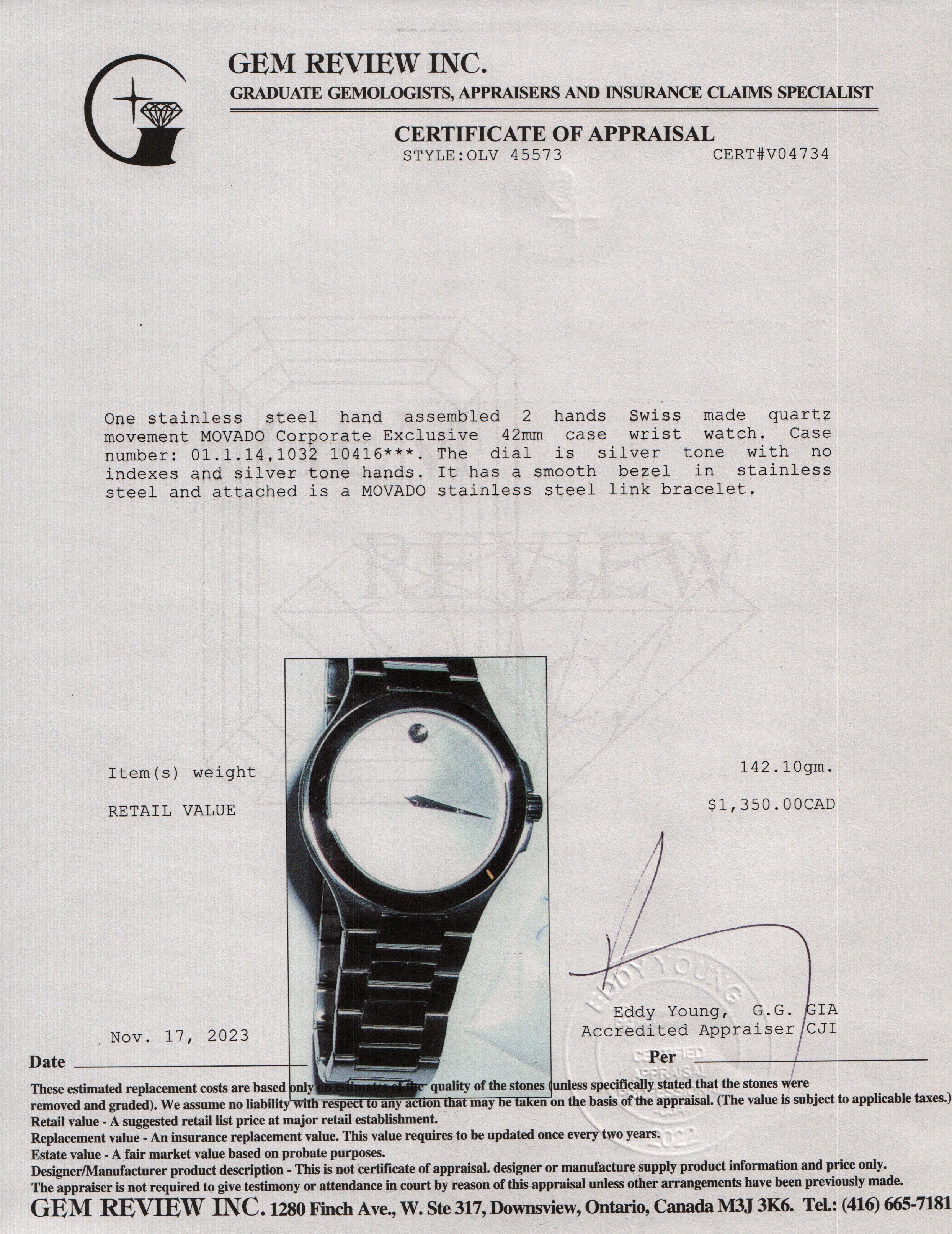 Movado Stainless Steel Corporate Exclusive 42 MM Watch