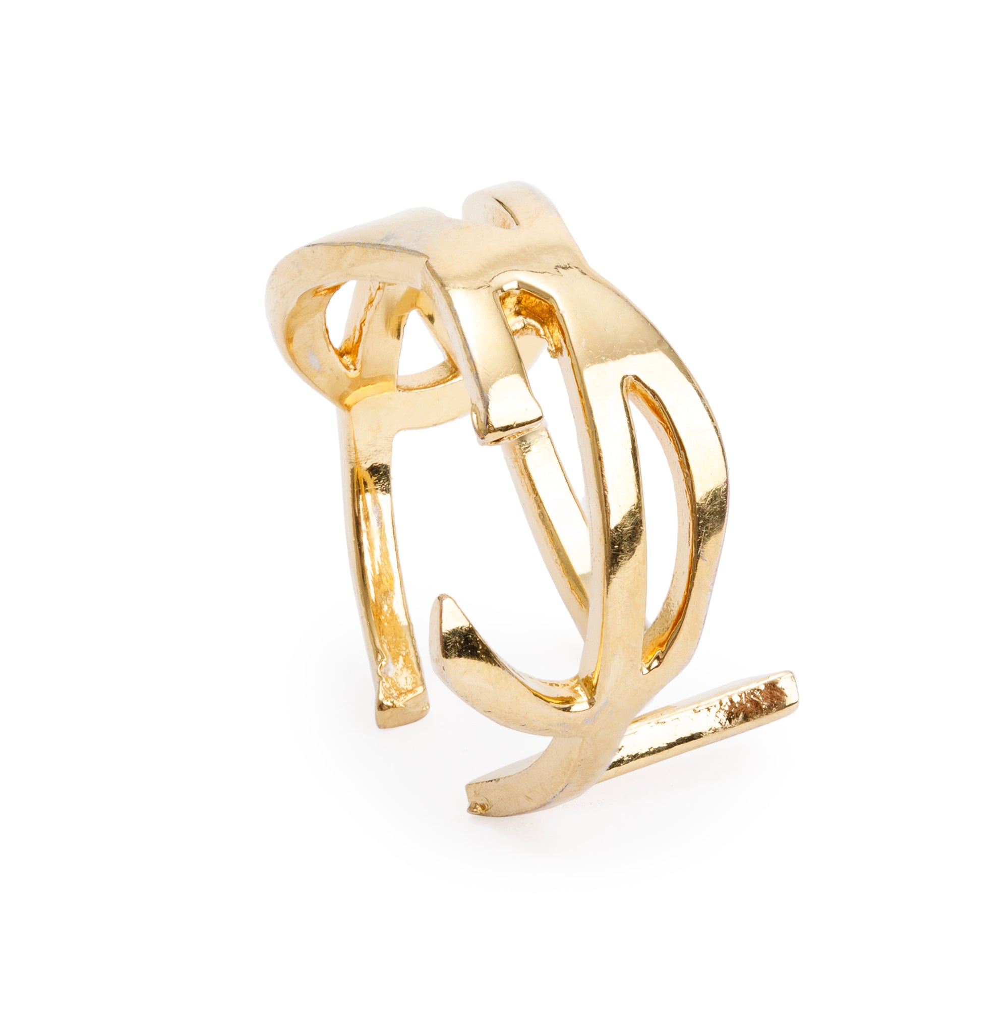 Saint Laurent Gold Plated YSL Logo Ring, Size 5