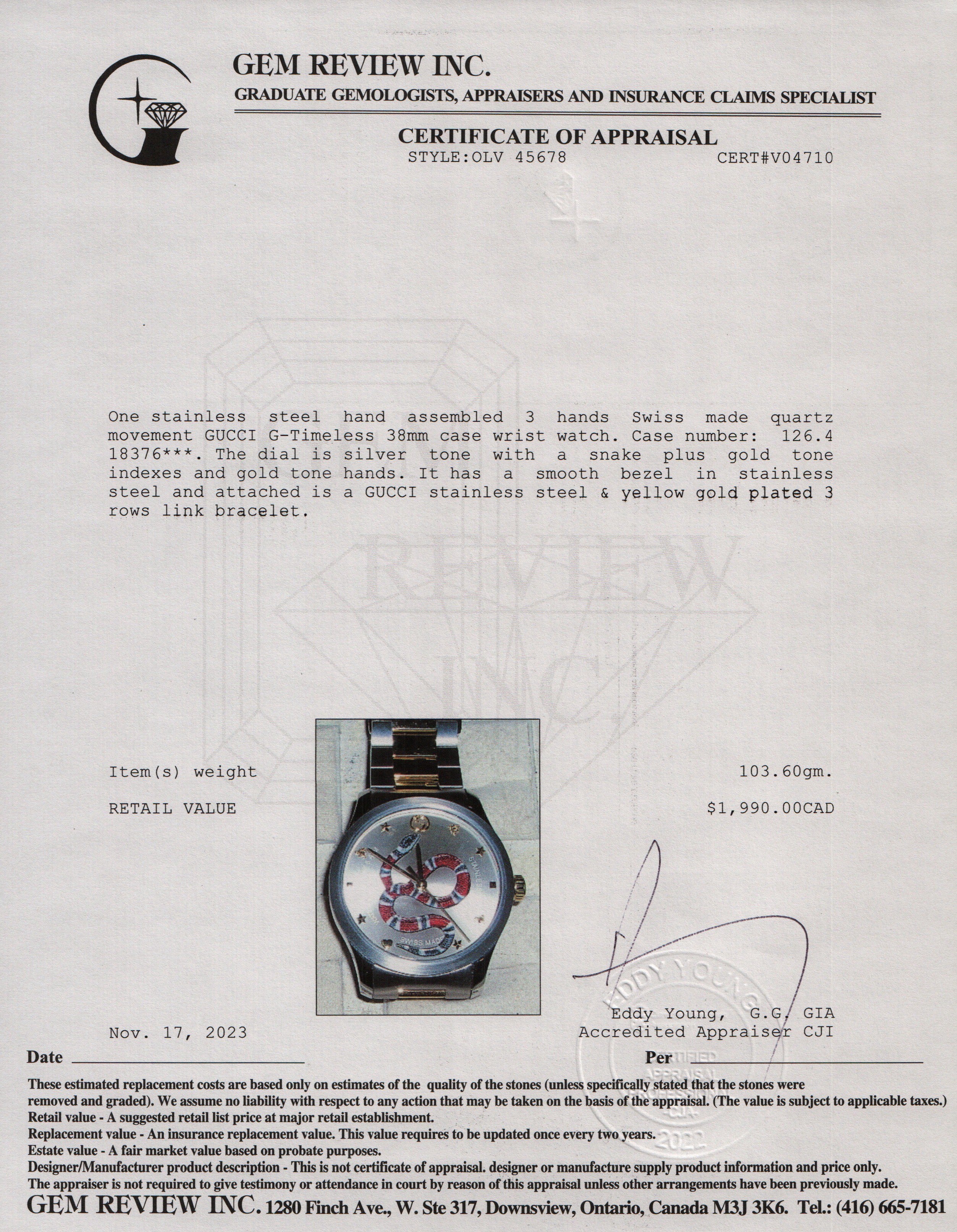 Gucci Stainless Steel & Gold Plated G-Timeless 38 MM Watch w/ Box & Papers