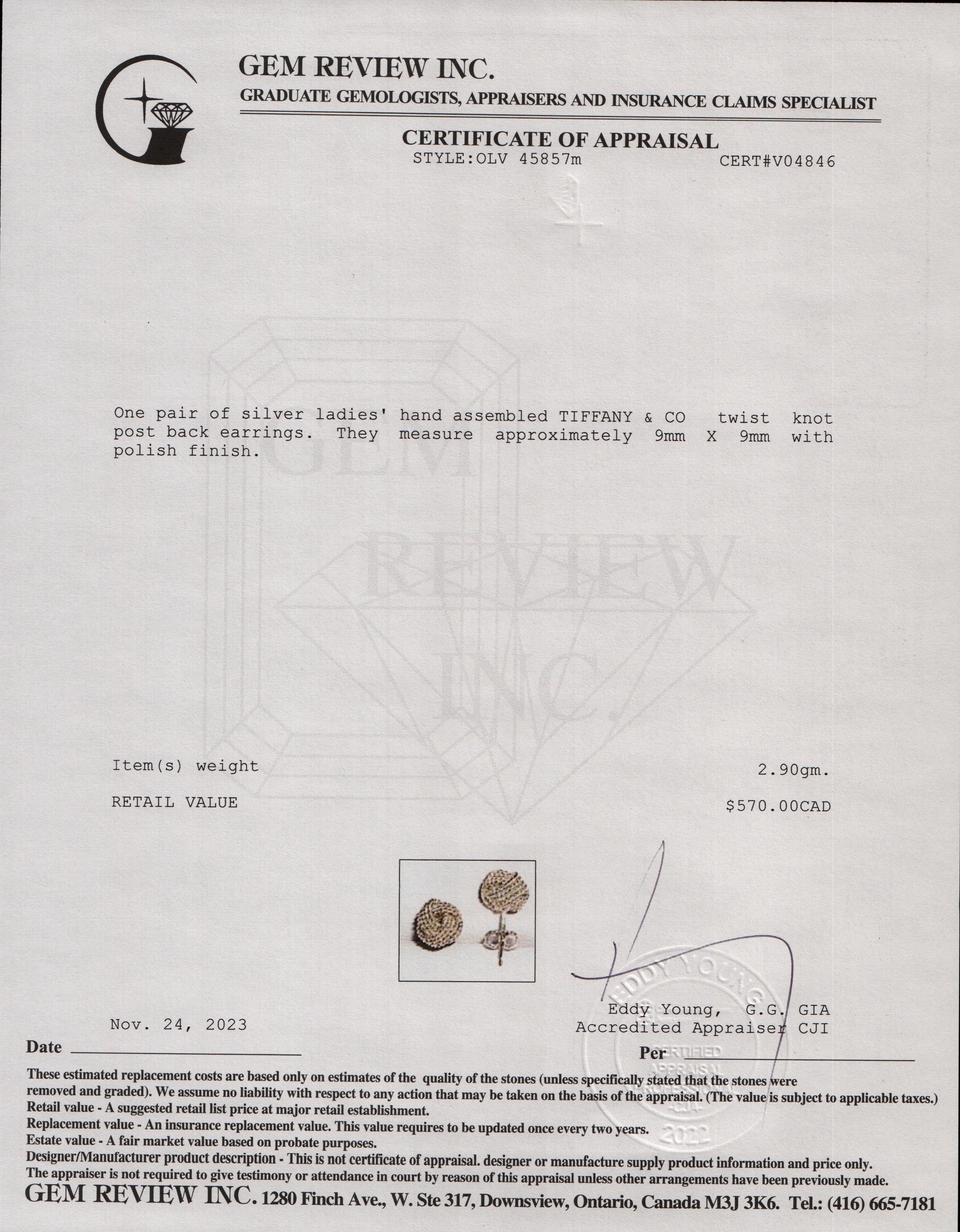 Tiffany & Co. Sterling Silver Twist Knot Earrings