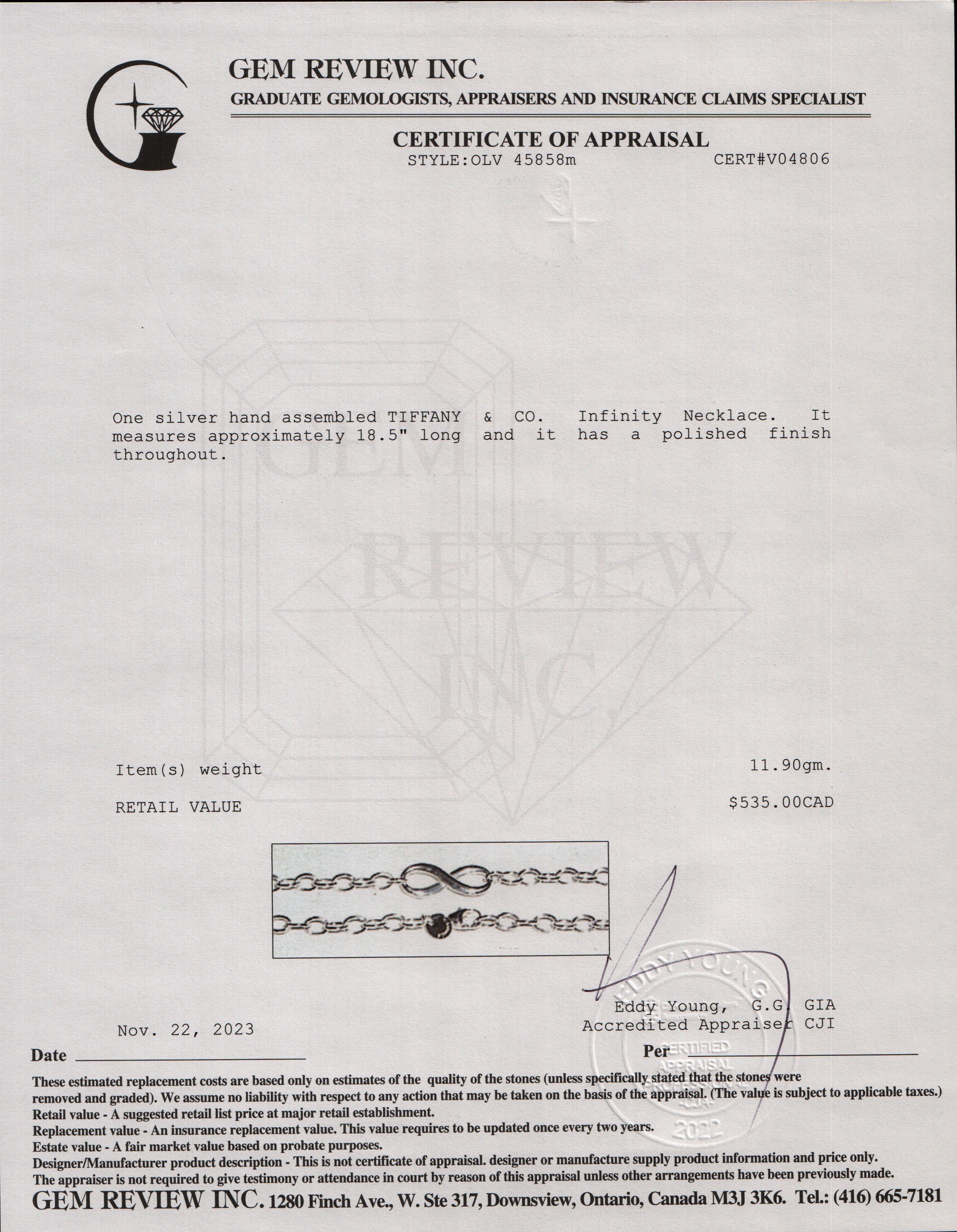 Tiffany & Co. Sterling Silver Infinity Link Necklace