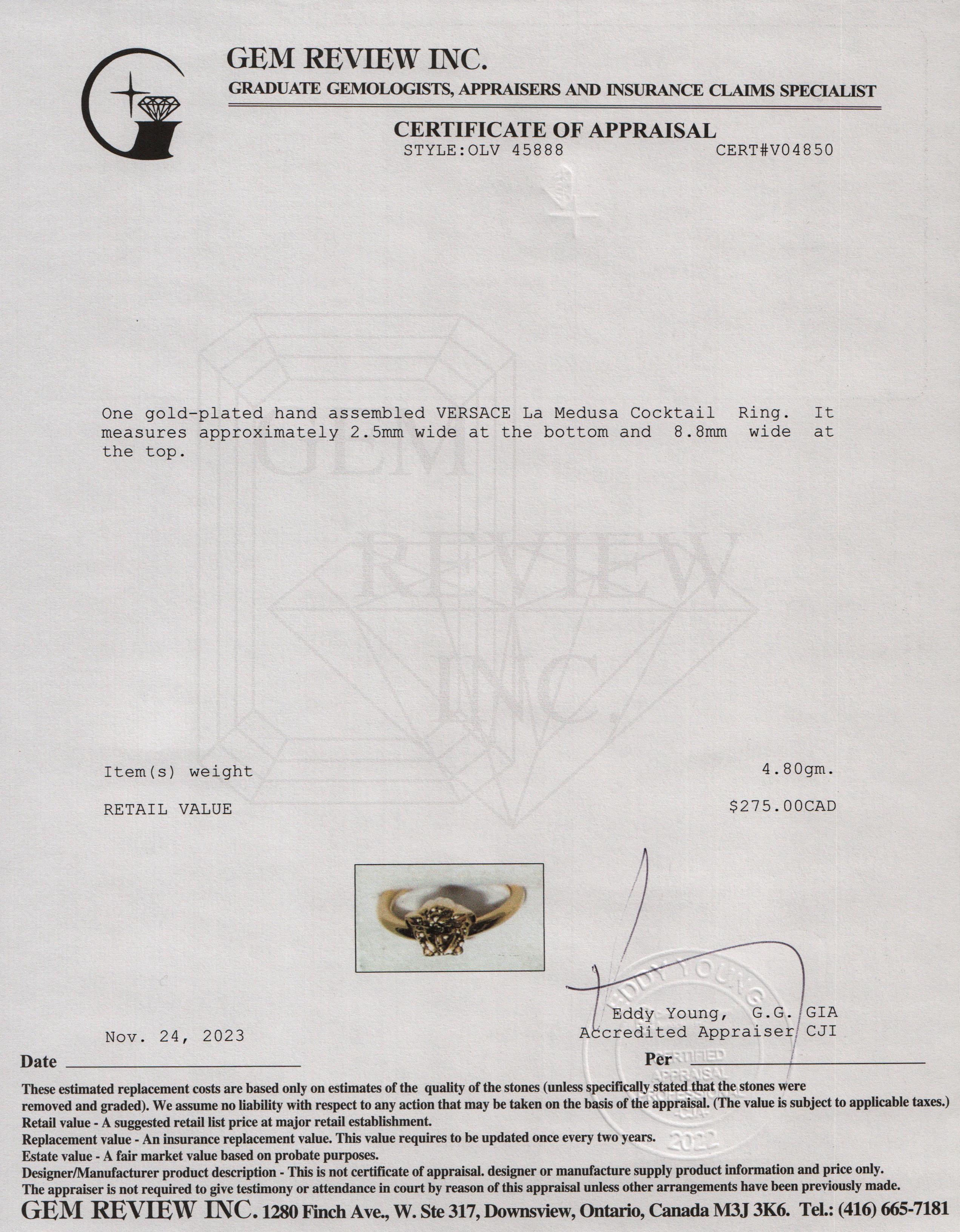 Versace Gold-Plated Metal La Medusa Cocktail Ring, Size 8