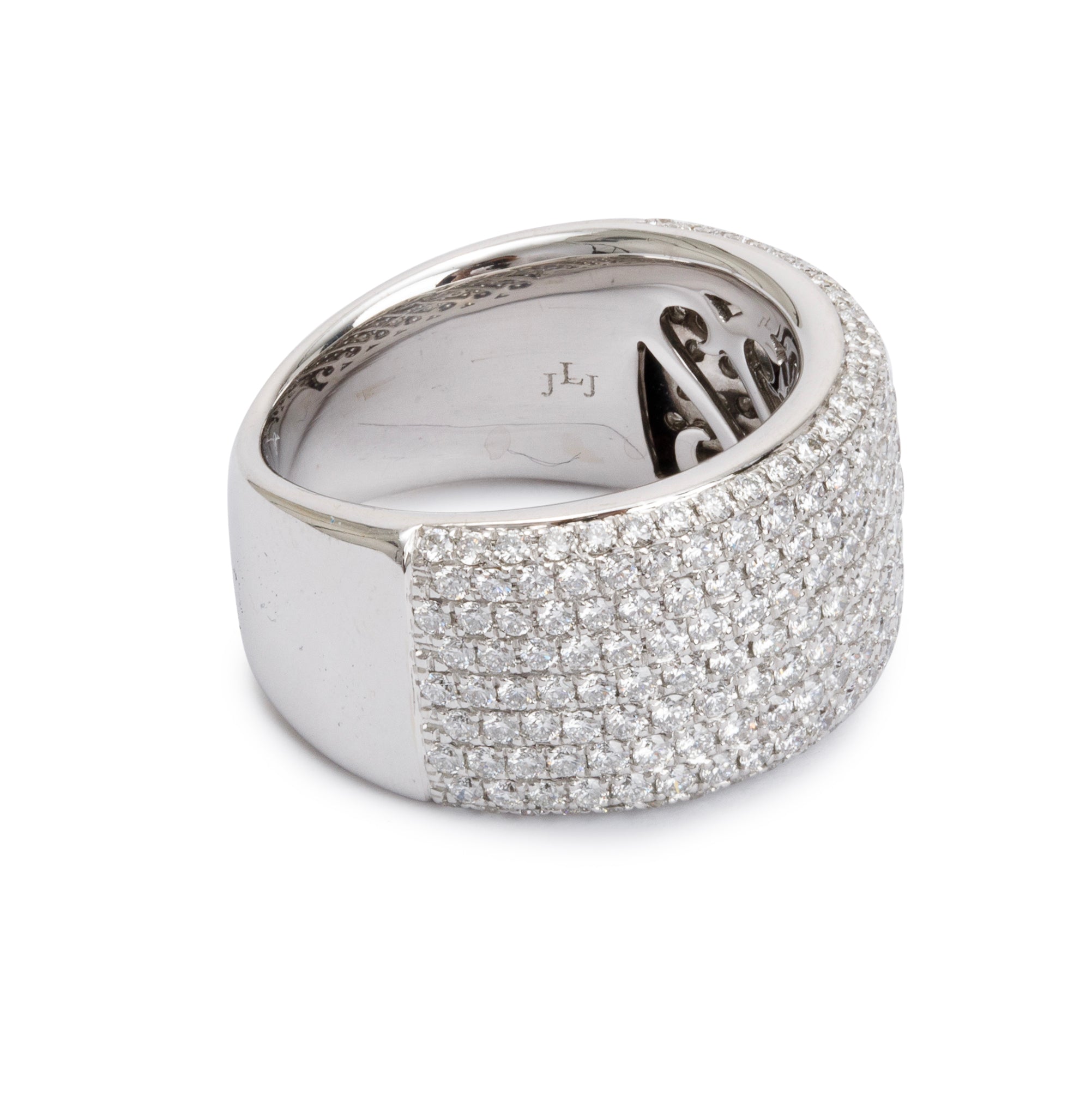18k White Gold 2.60 tcw. Pave Diamond Wide Band Ring, Size 6.75