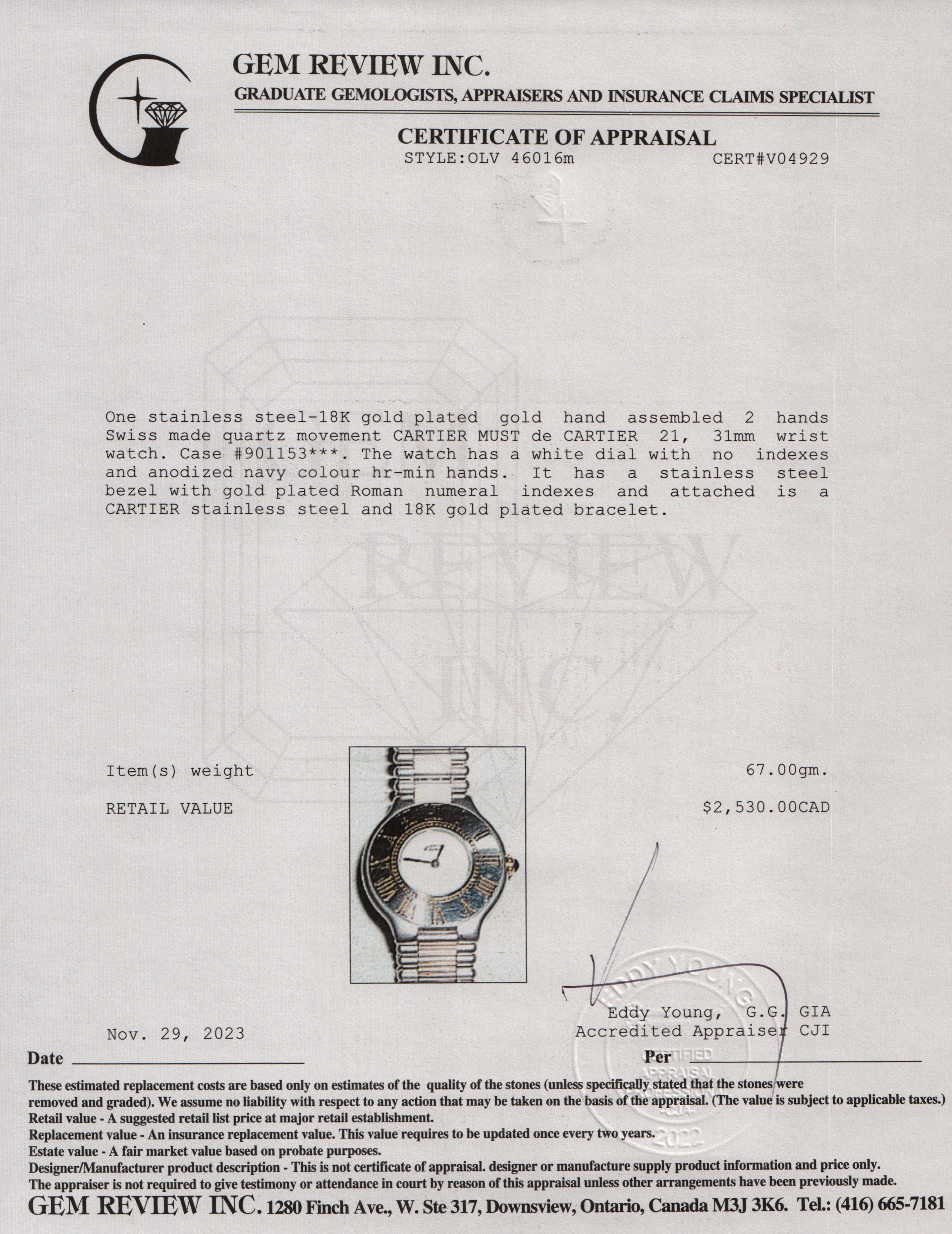 Cartier Stainless Steel & 18k Gold Plated Must De Cartier 21 31MM Quartz Watch