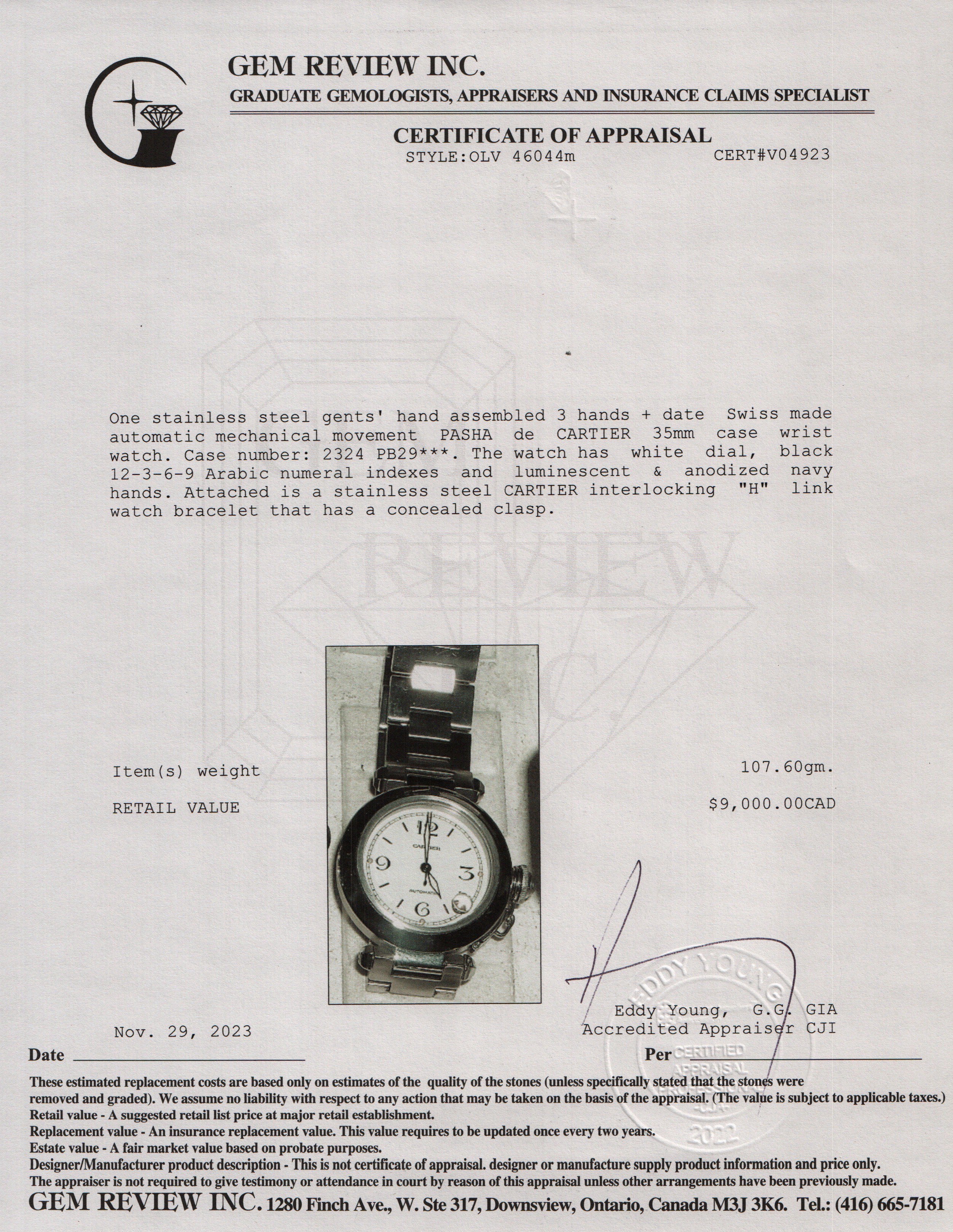 Cartier Stainless Steel Pasha de Cartier 35MM Automatic Watch