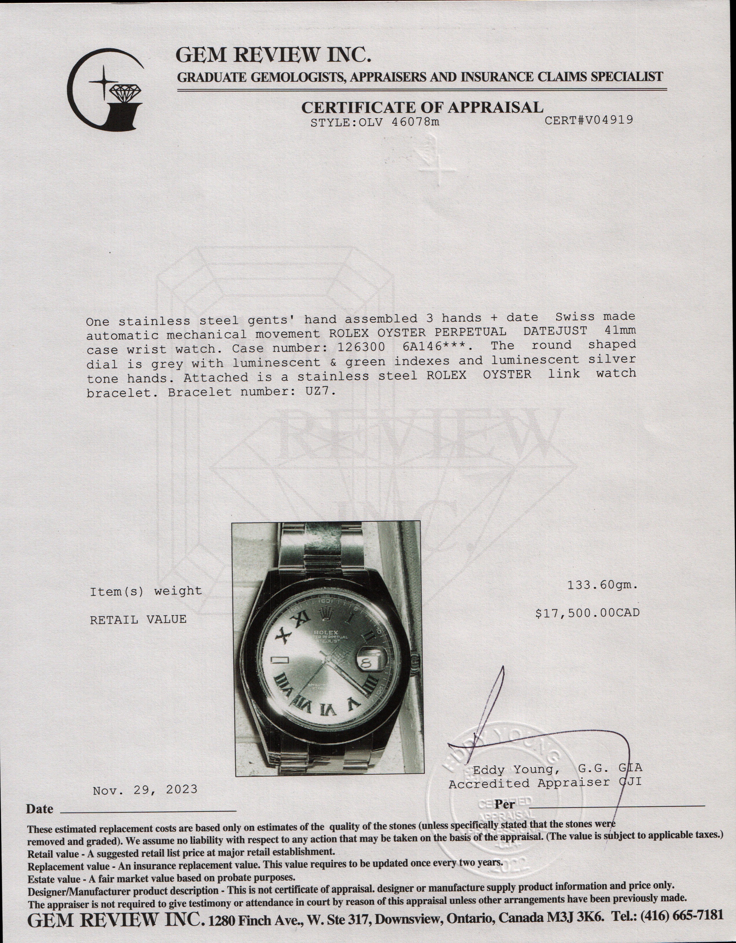 Rolex 2023 Stainless Steel Datejust 41 MM Wimbledon Dial Automatic Watch w/ Box & Papers