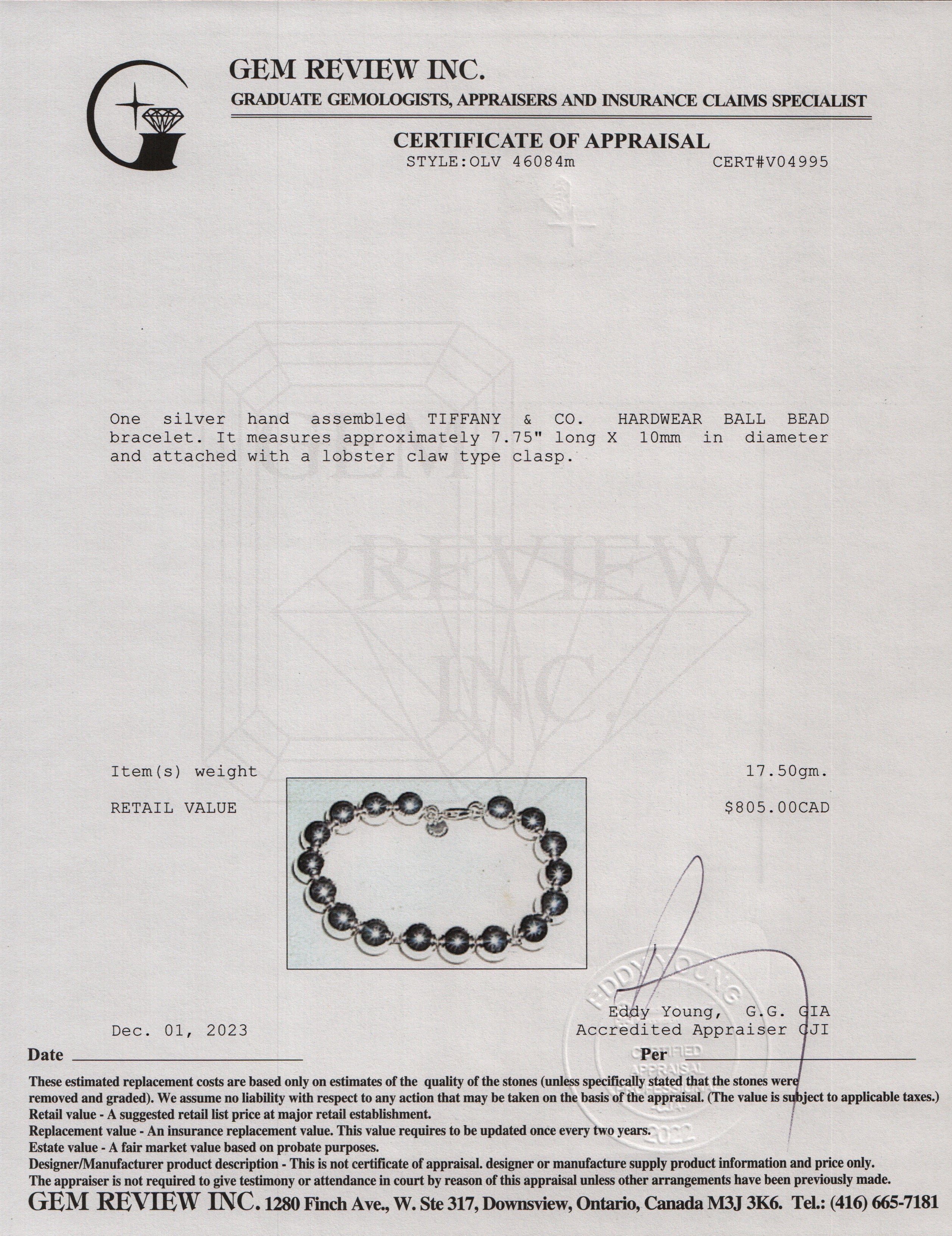 Tiffany & Co. Sterling Silver 10 MM HardWear Ball Bracelet