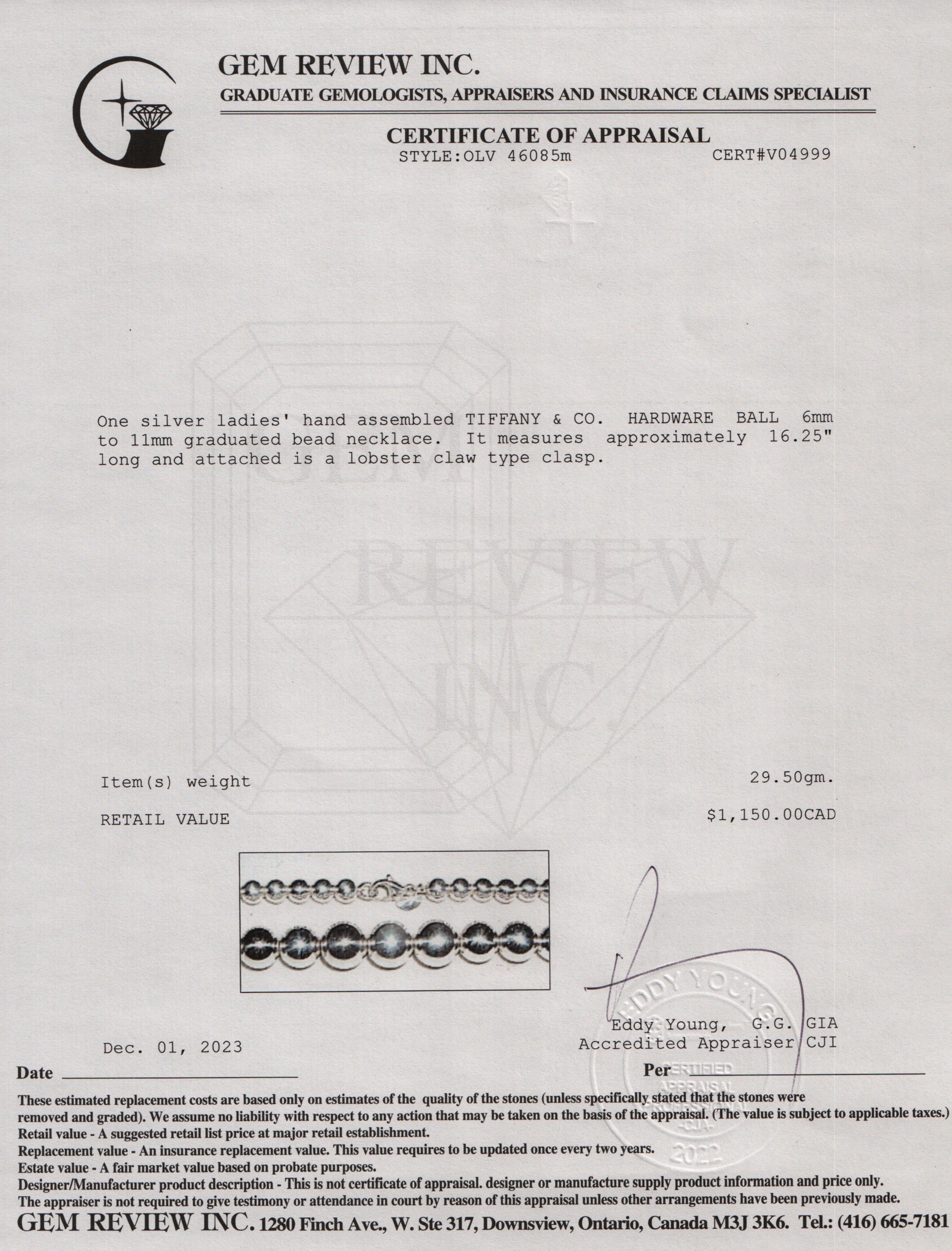 Tiffany & Co. Sterling Silver HardWear Graduated Ball Necklace