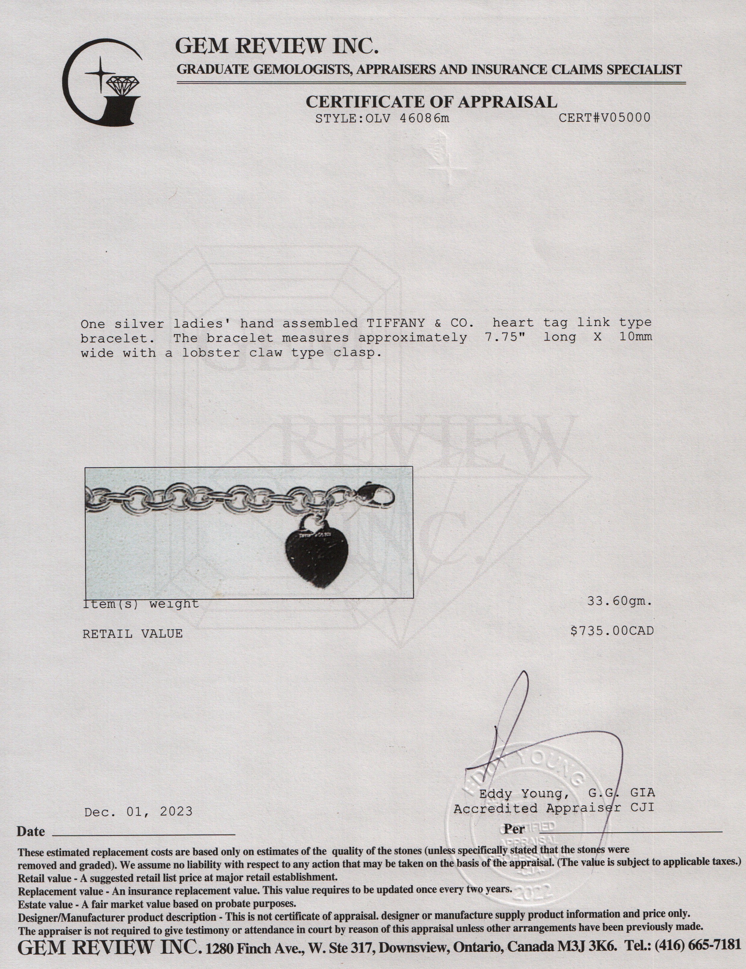 Tiffany & Co. Sterling Silver 'Mom' Heart Tag Charm Bracelet