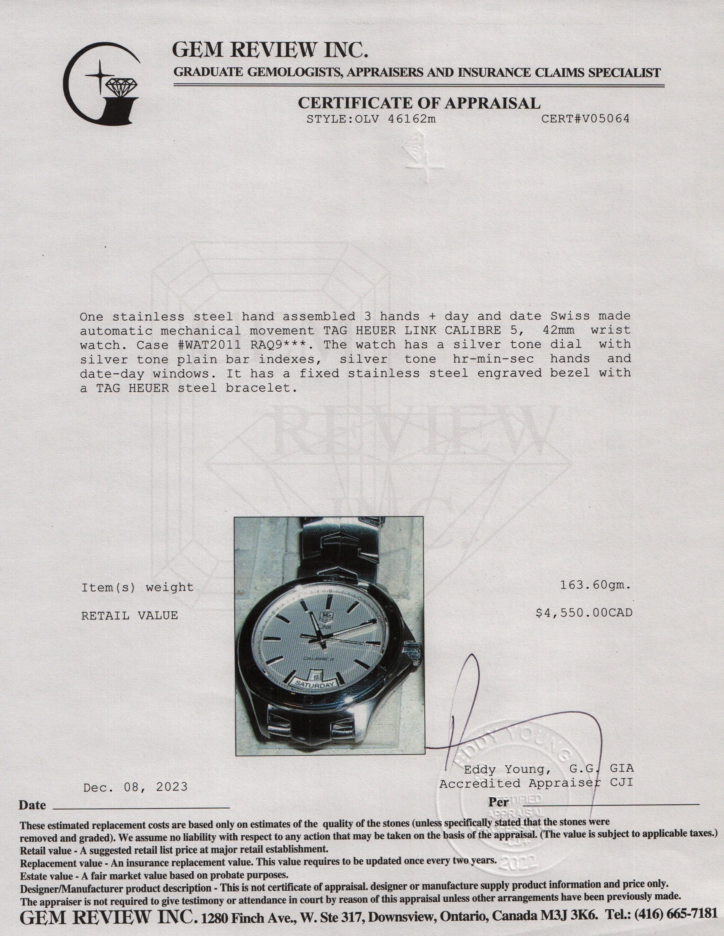 Tag Heuer Stainless Steel Link Automatic 42 MM Watch w/ Box & Papers