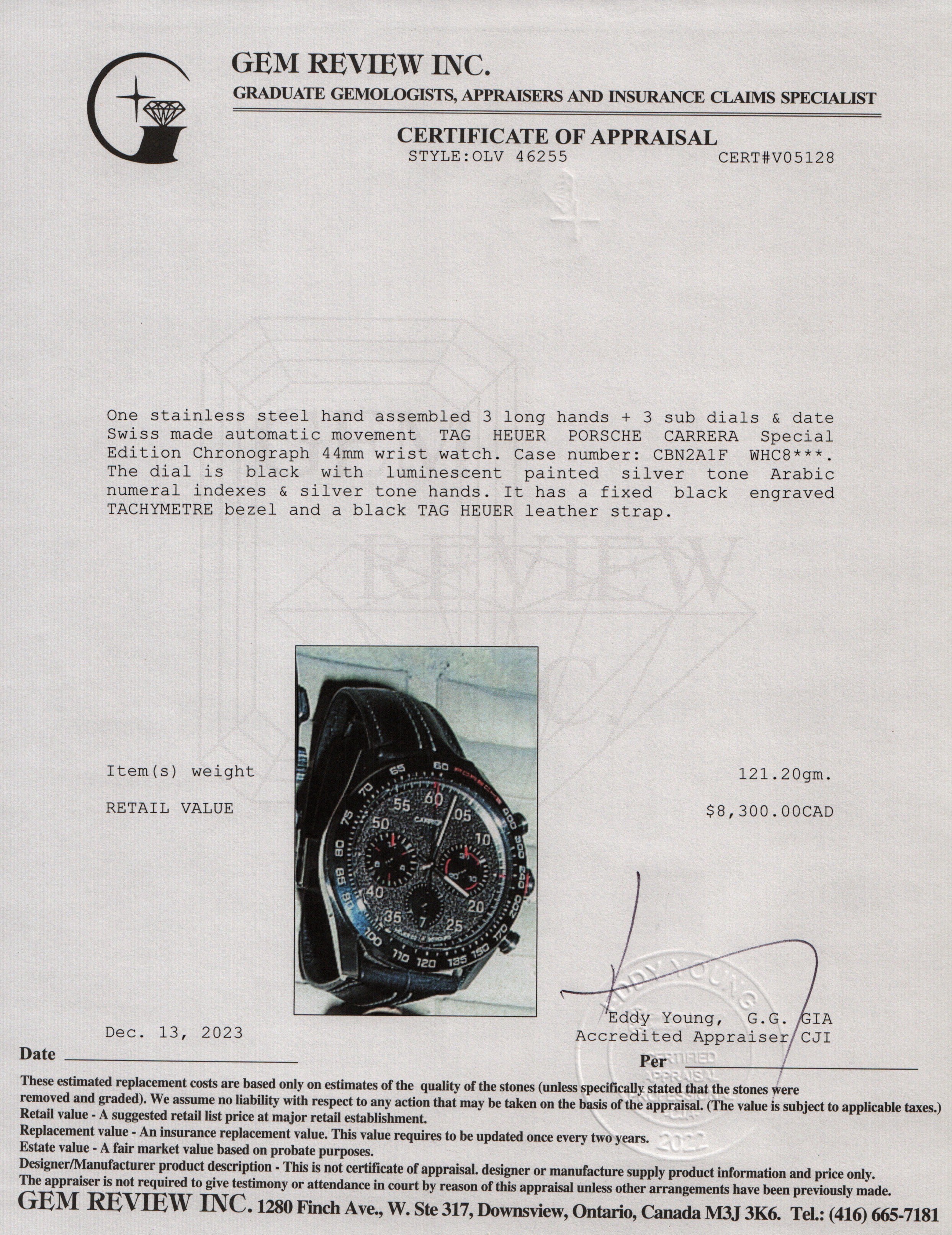 Tag Heuer Stainless Steel & Ceramic Carrera Porsche Special Edition 44 MM Automatic Chronograph Watch w/ Box & Papers