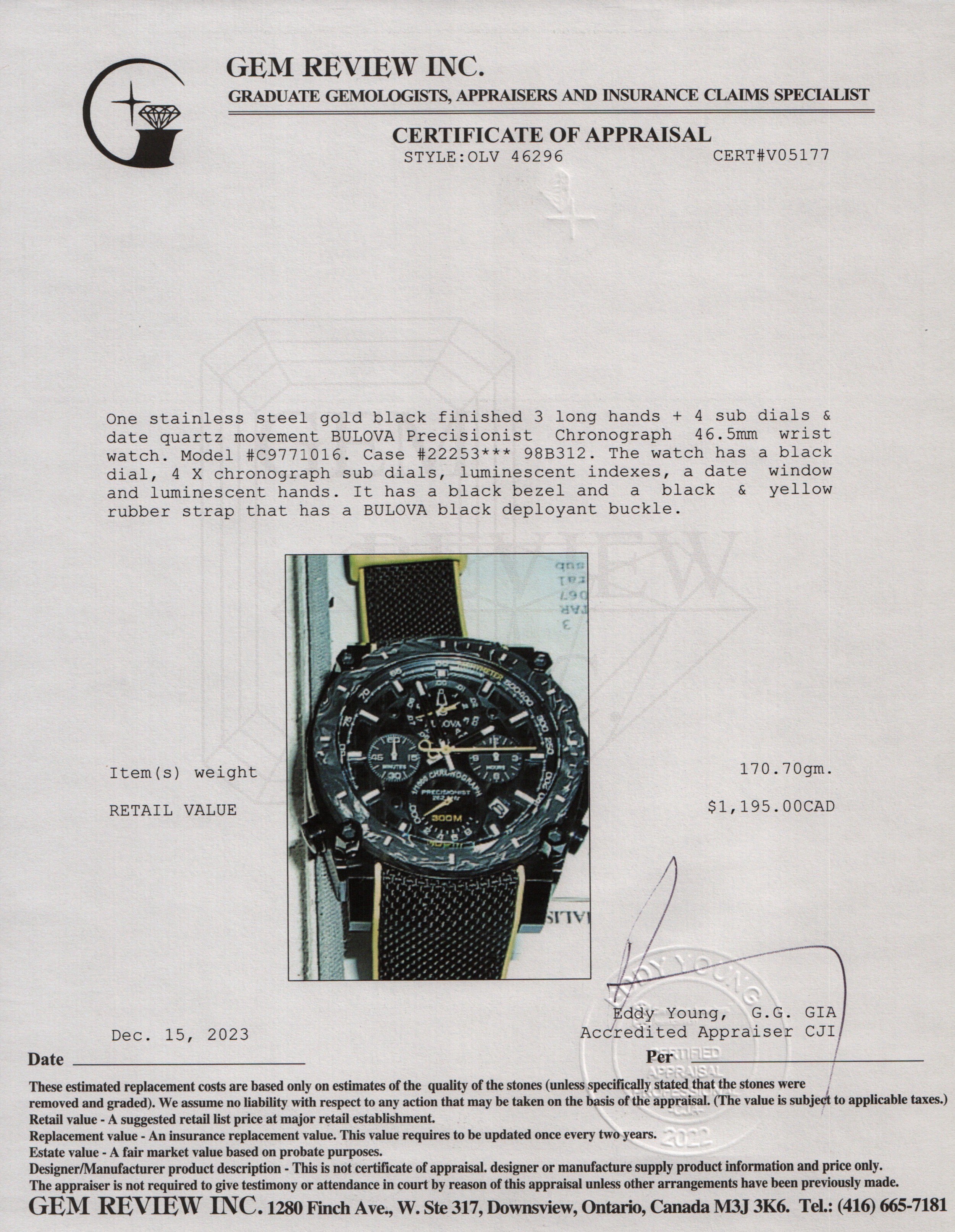 Bulova Black Stainless Steel Precisionist Chronograph 46.5 MM Quartz Watch