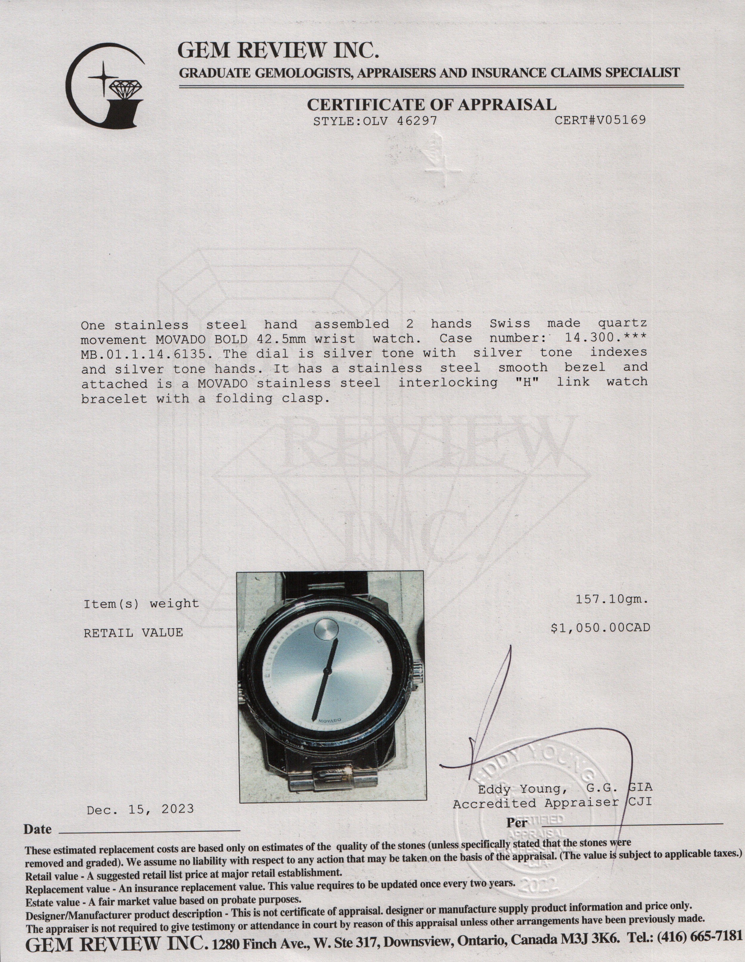 Movado Stainless Steel Bold 42.5 MM Quartz Watch