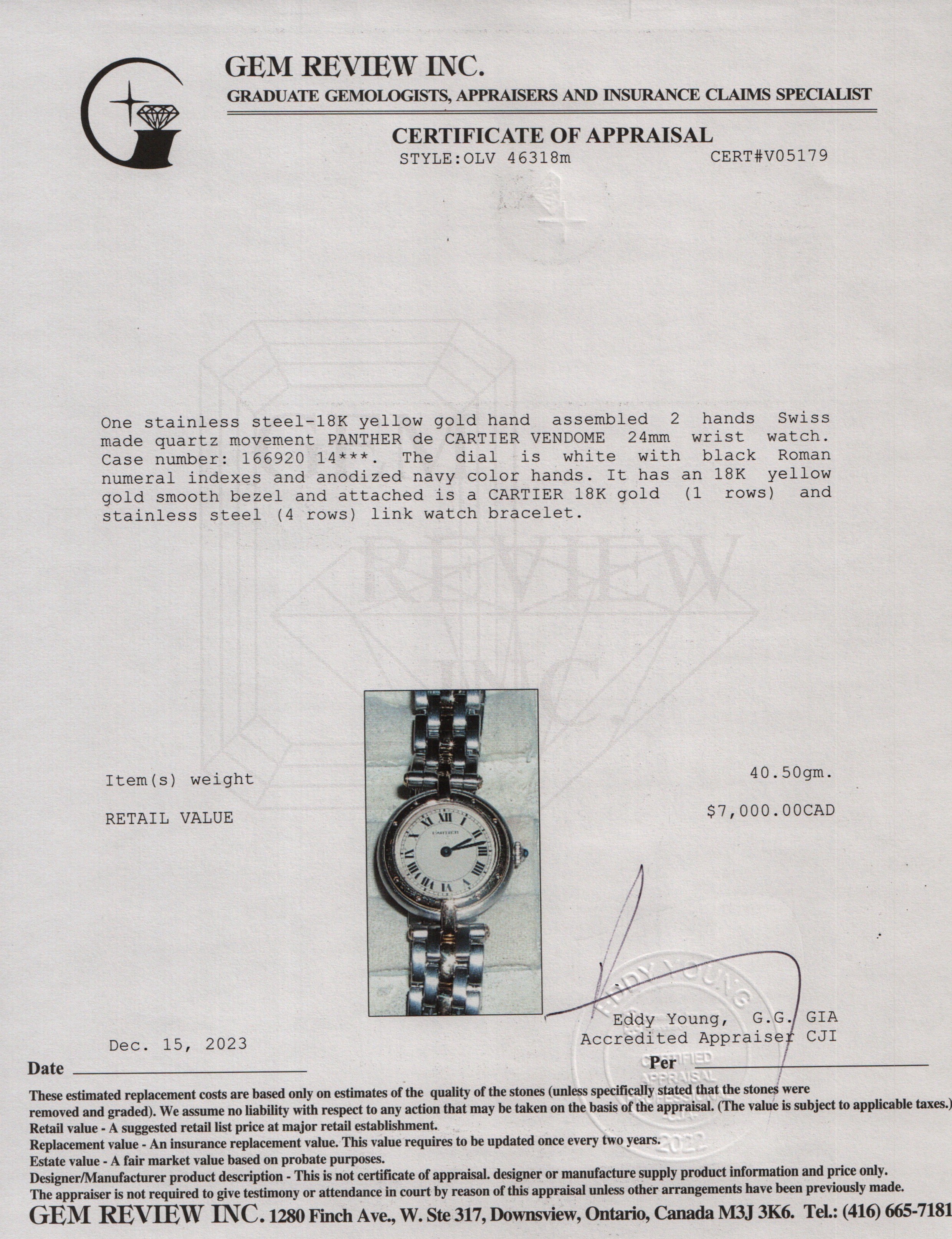 Cartier Stainless Steel & 18k Yellow Gold Panthere De Cartier Vendome 24 MM Watch