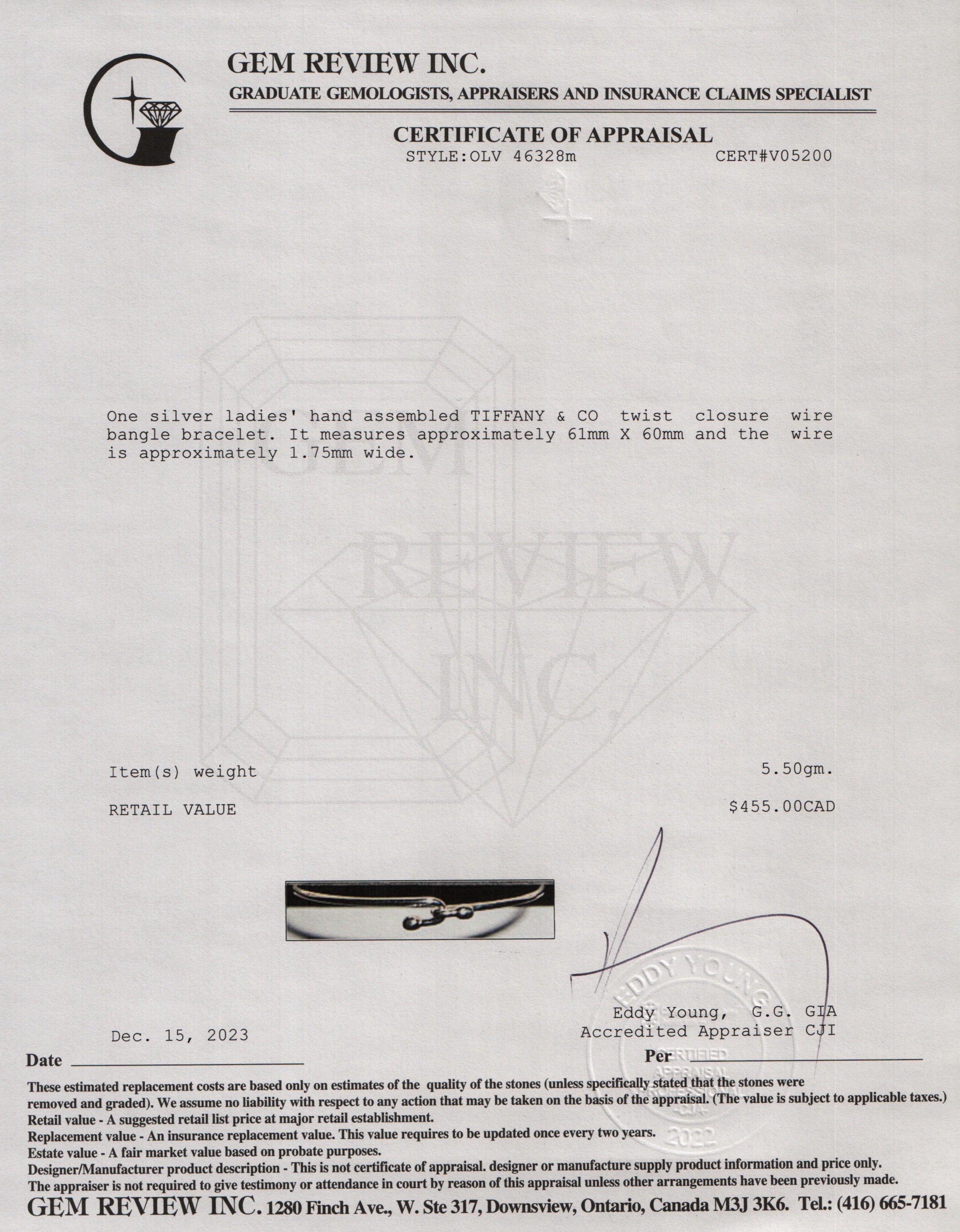 アクセサリー bmx Transfer Certificate Tiffany & Co. Sterling Silver Wire Hook Bangle – OLIVER'S