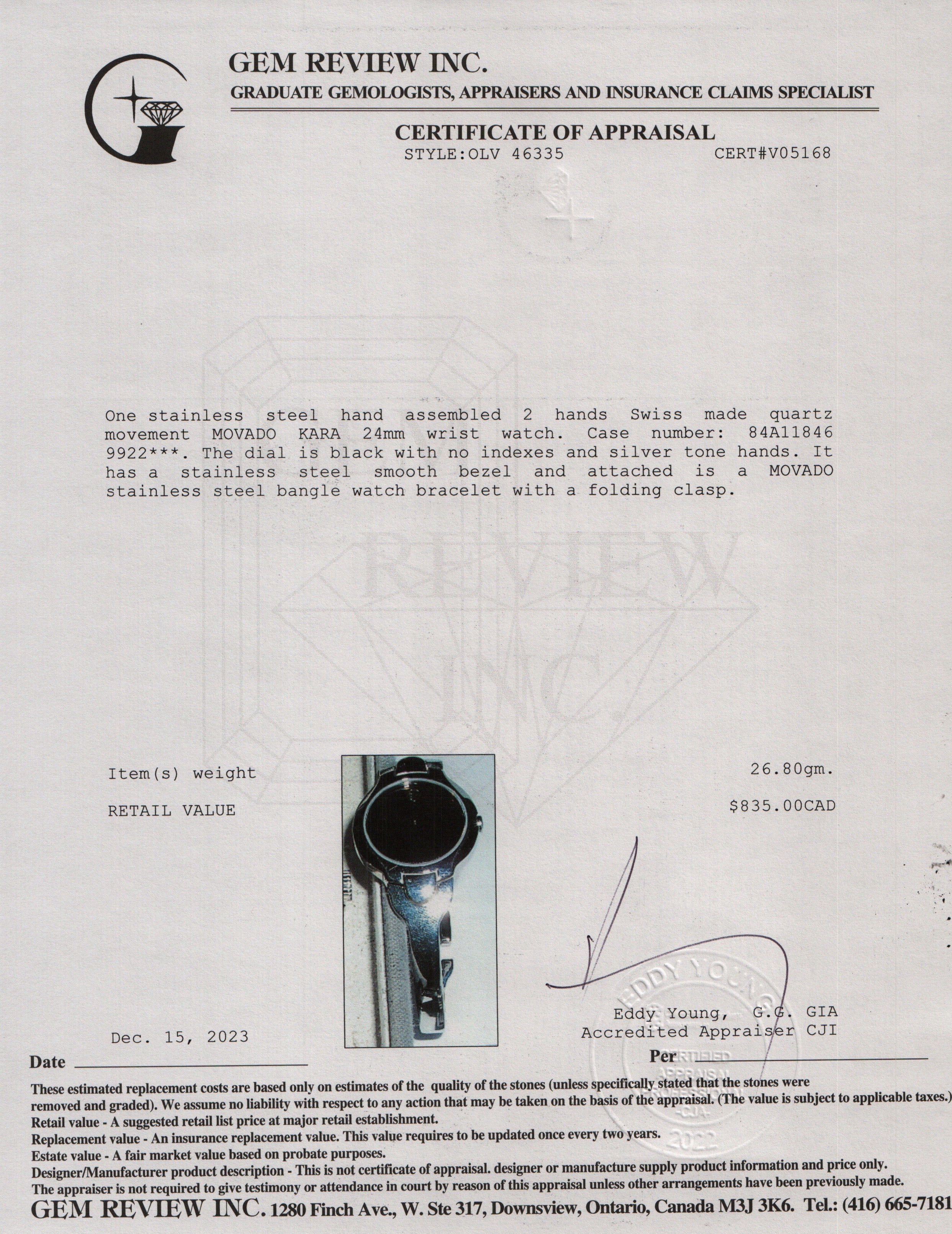 Movado Stainless Steel Kara 24 MM Quartz Watch