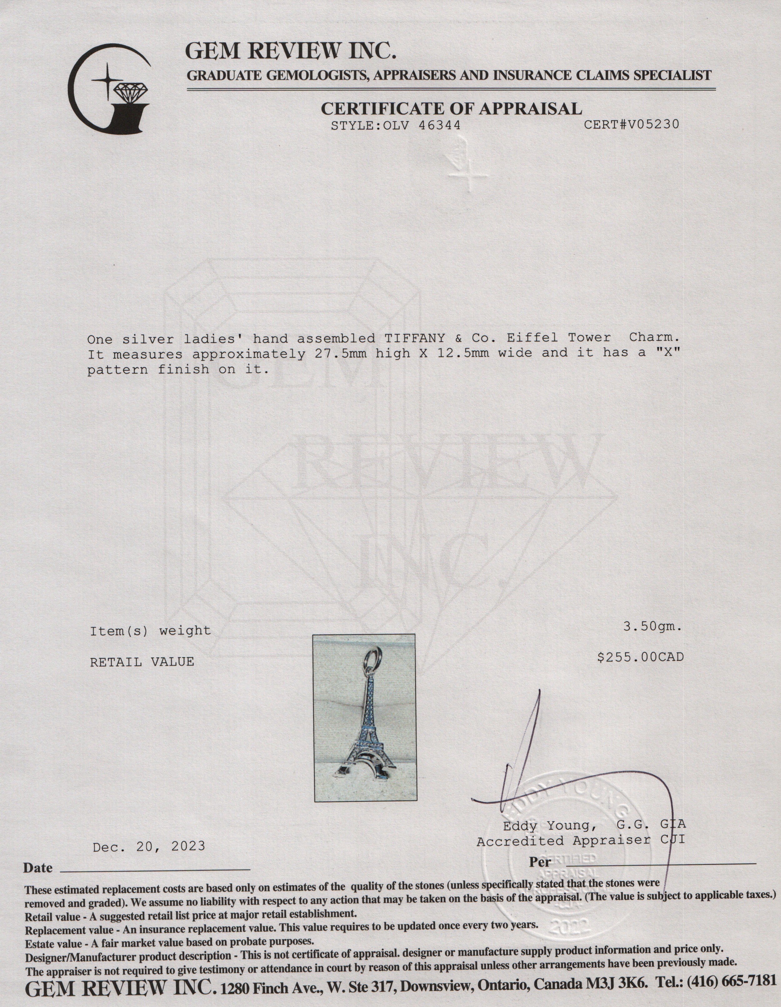 Tiffany & Co. Sterling Silver Eiffel Tower Charm