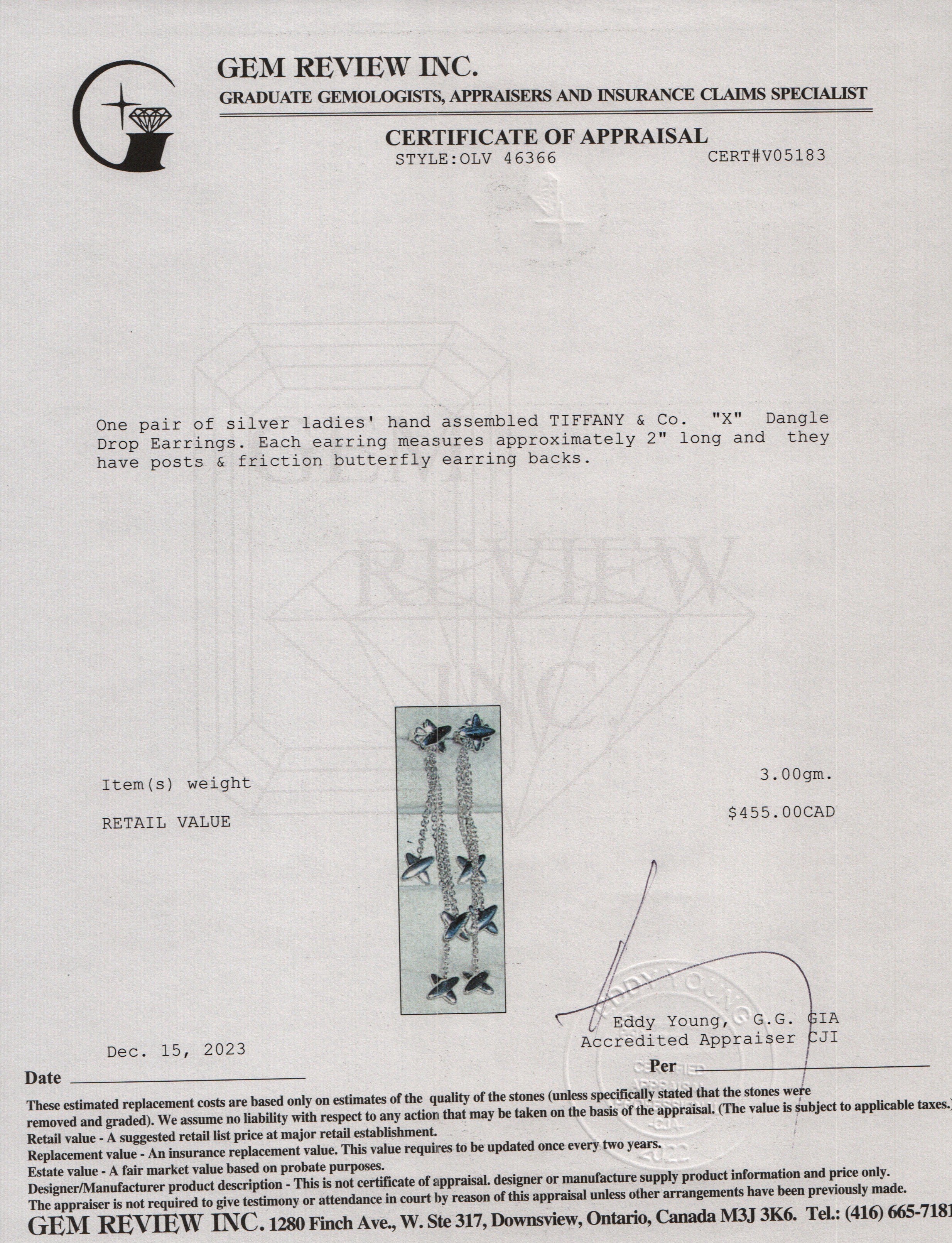 Tiffany & Co. Sterling Silver 'X' Dangle Drop Earrings