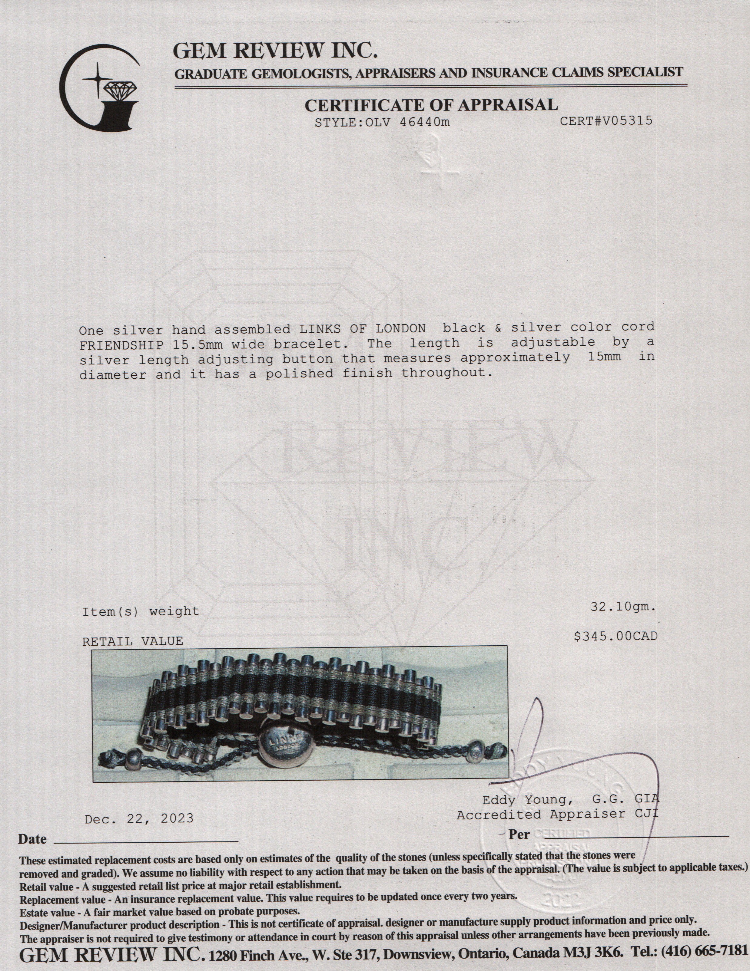 Links of London Sterling Silver Black & Silver Cord Friendship Bracelet