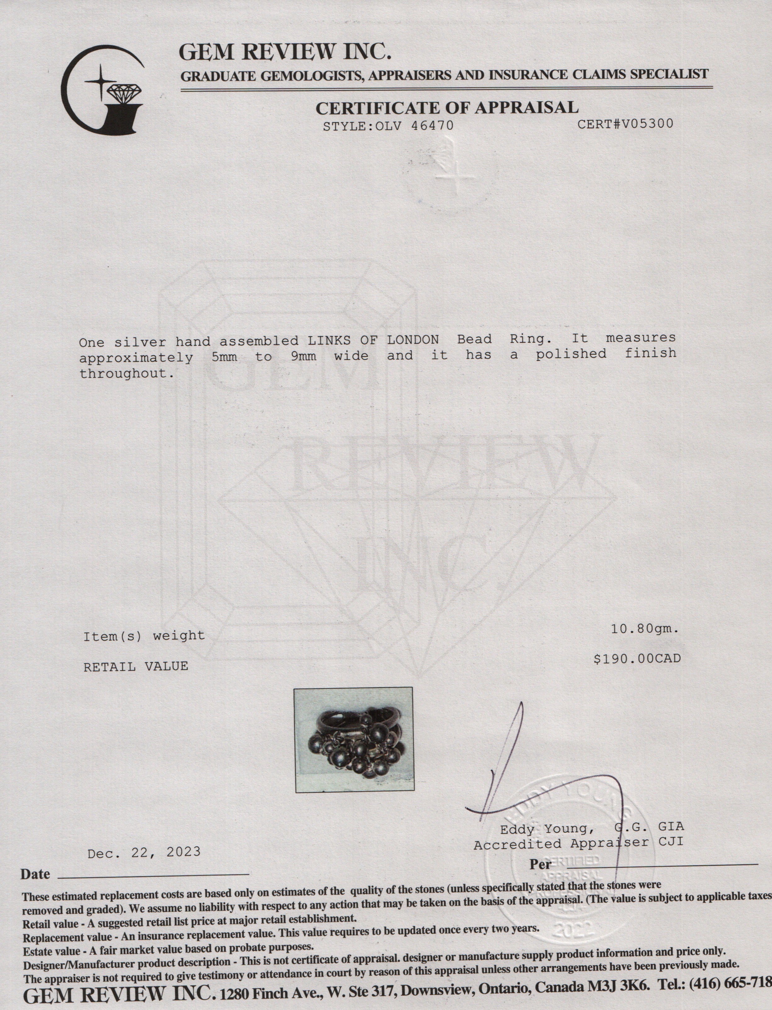 Links of London Sterling Silver Bead Ring, Size 7