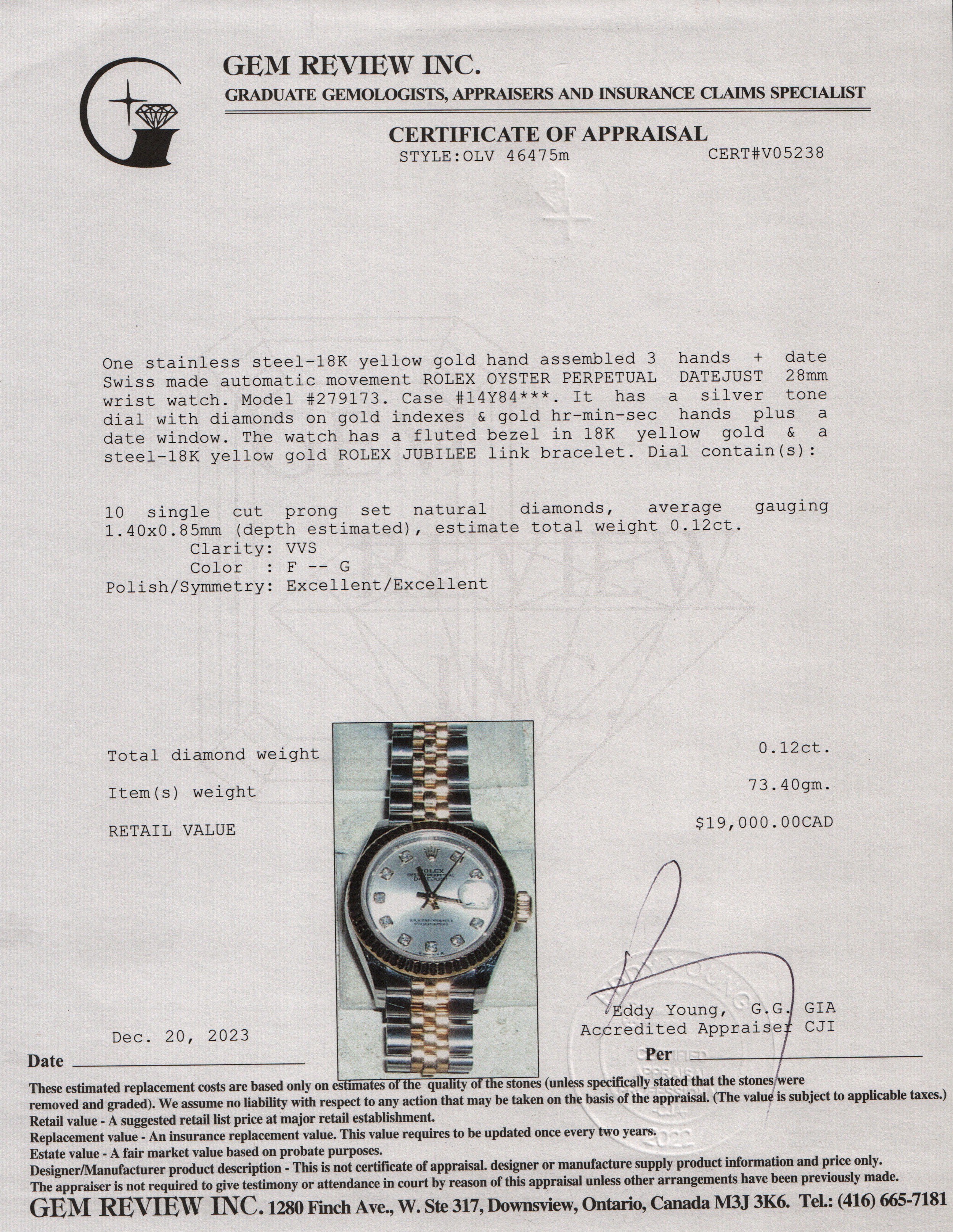Rolex 2021 Stainless Steel & 18k Yellow Gold Lady-Datejust Diamond Dial 28 MM Watch w/ Box & Papers
