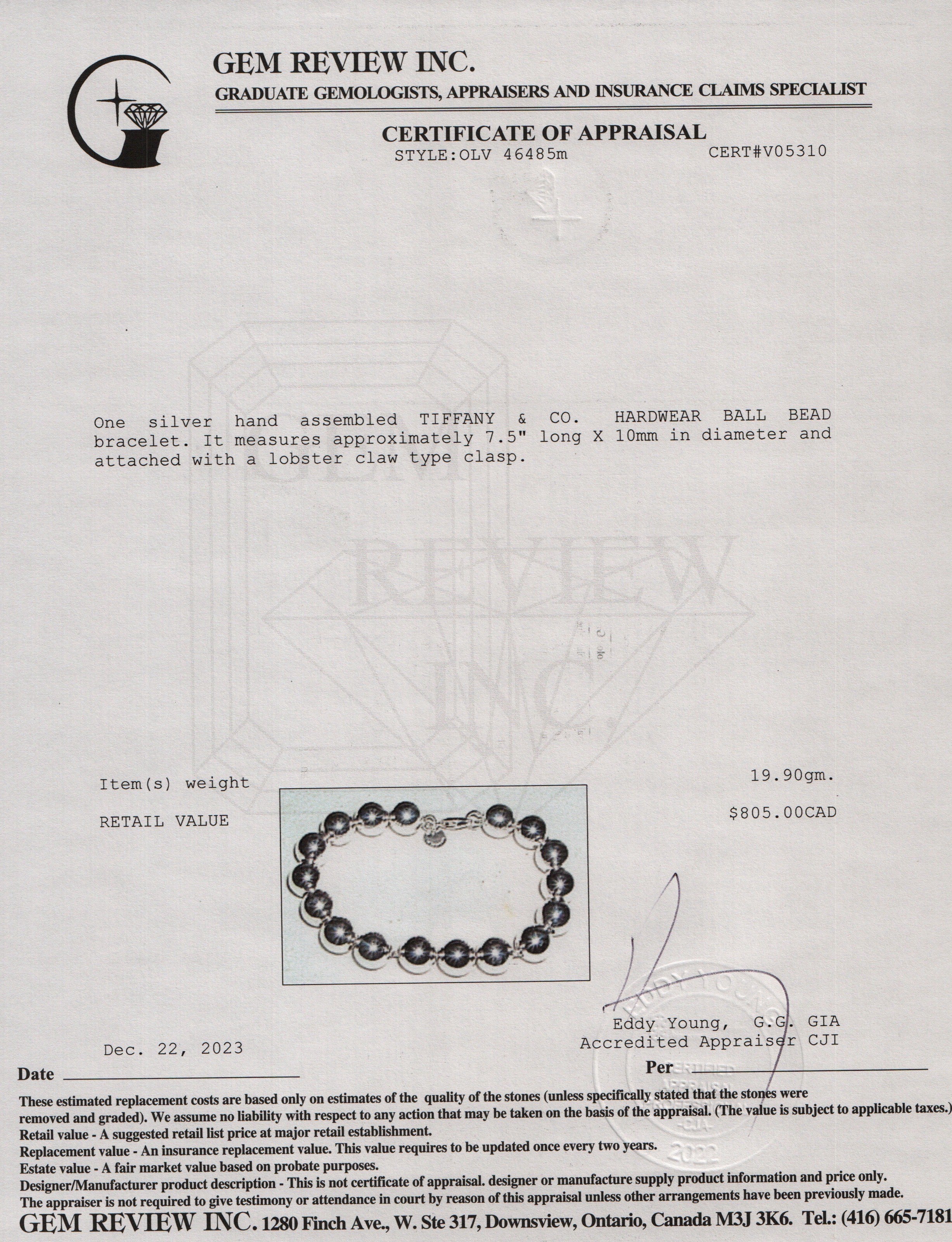 Tiffany & Co. Sterling Silver 10 MM HardWear Ball Bracelet