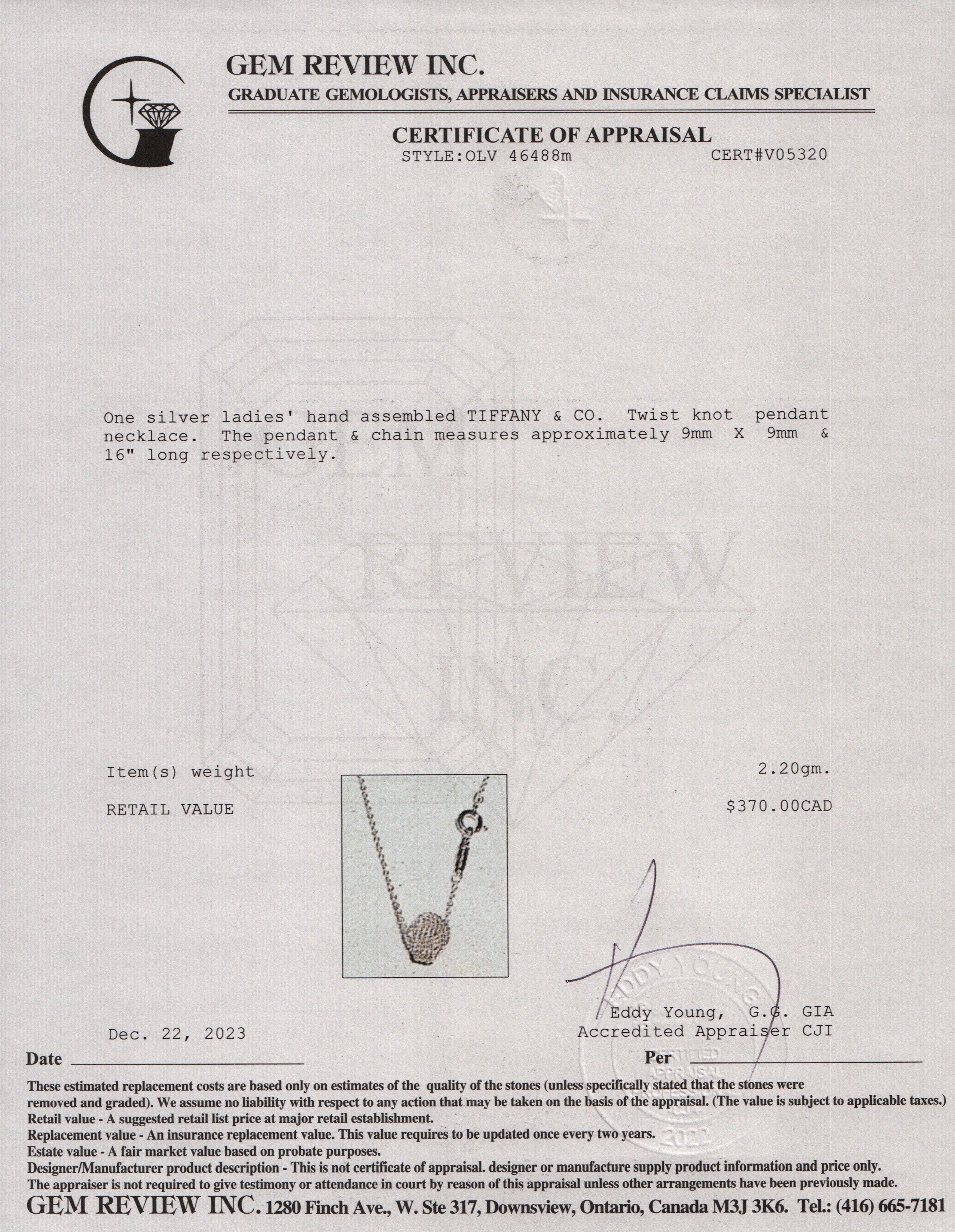 Tiffany & Co. Sterling Silver Twist Knot Pendant Necklace